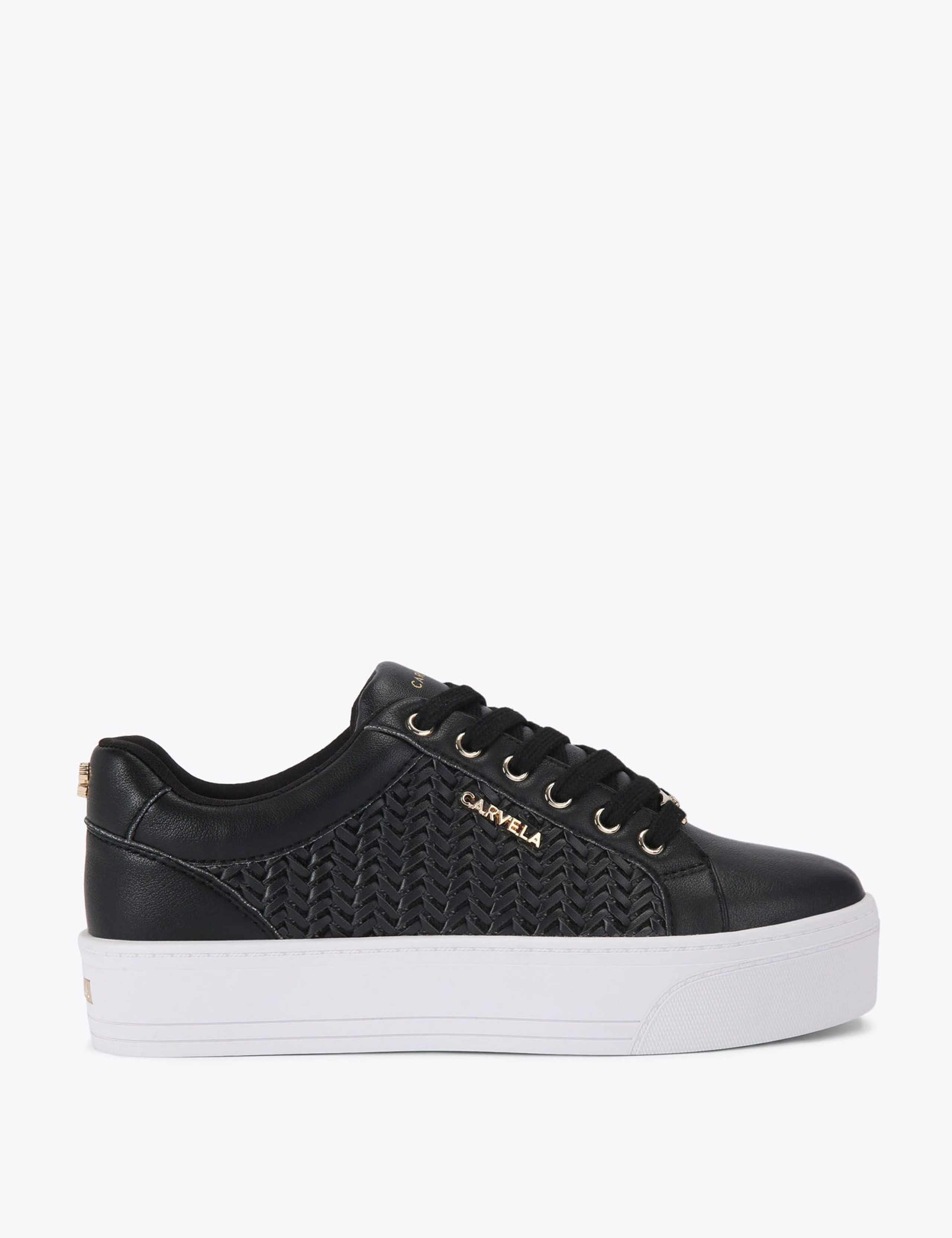 Lace Up Weave Detail Flatform Trainers