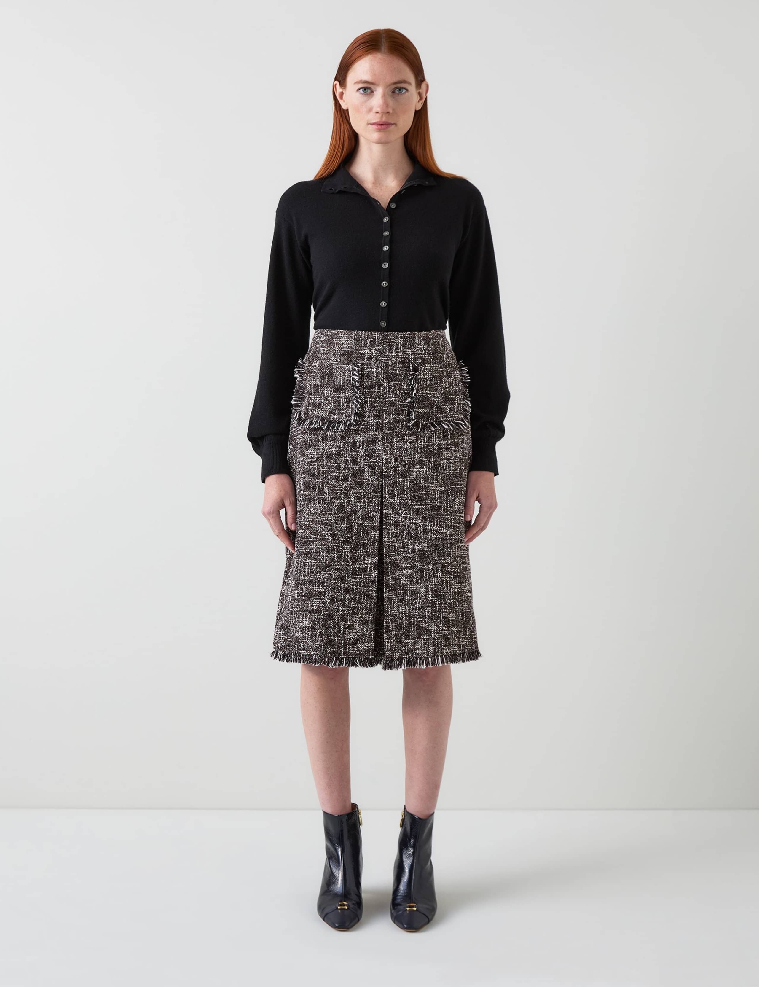 Tweed Midi A-Line Skirt with Wool