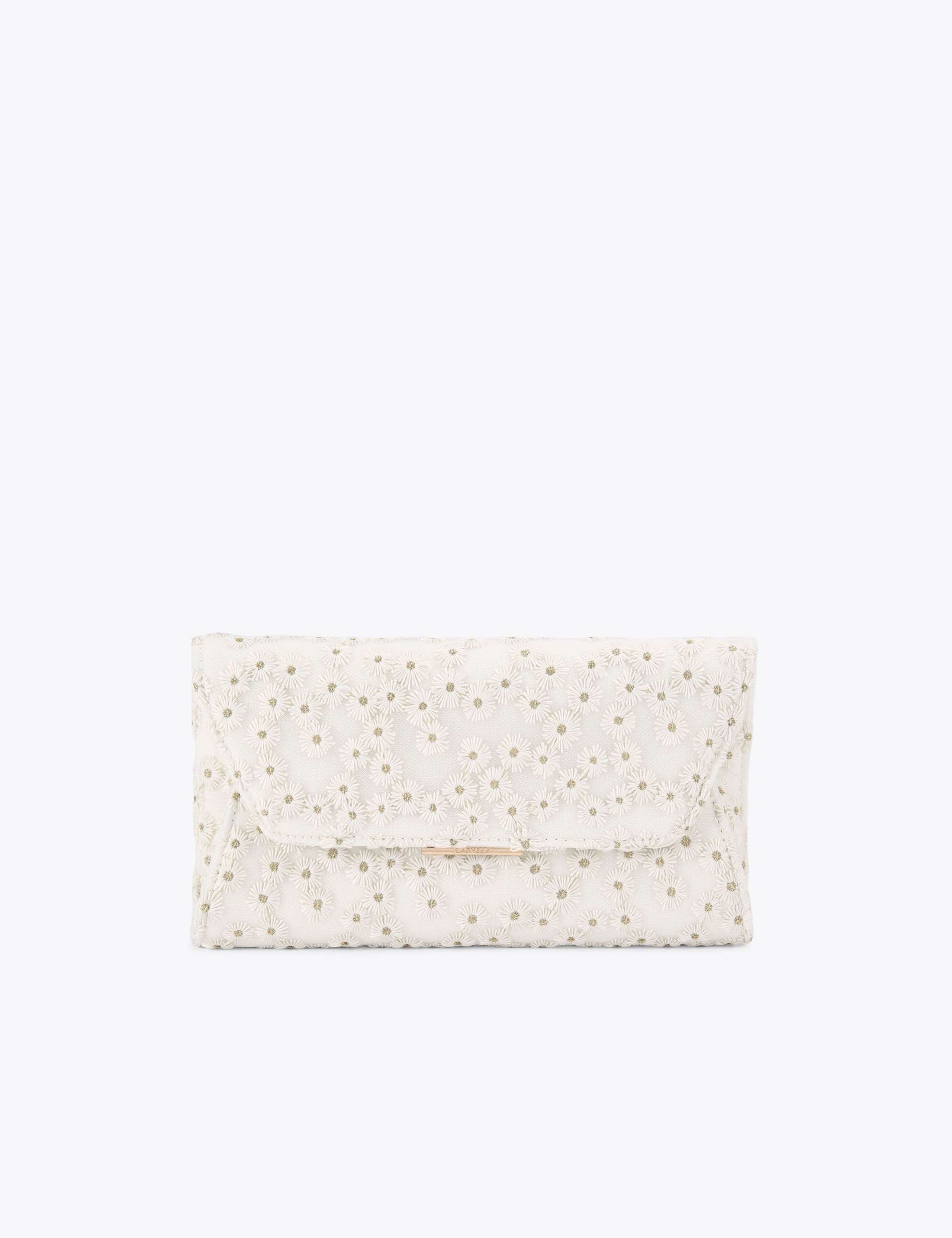 Floral Embroidered Chain Strap Clutch Bag