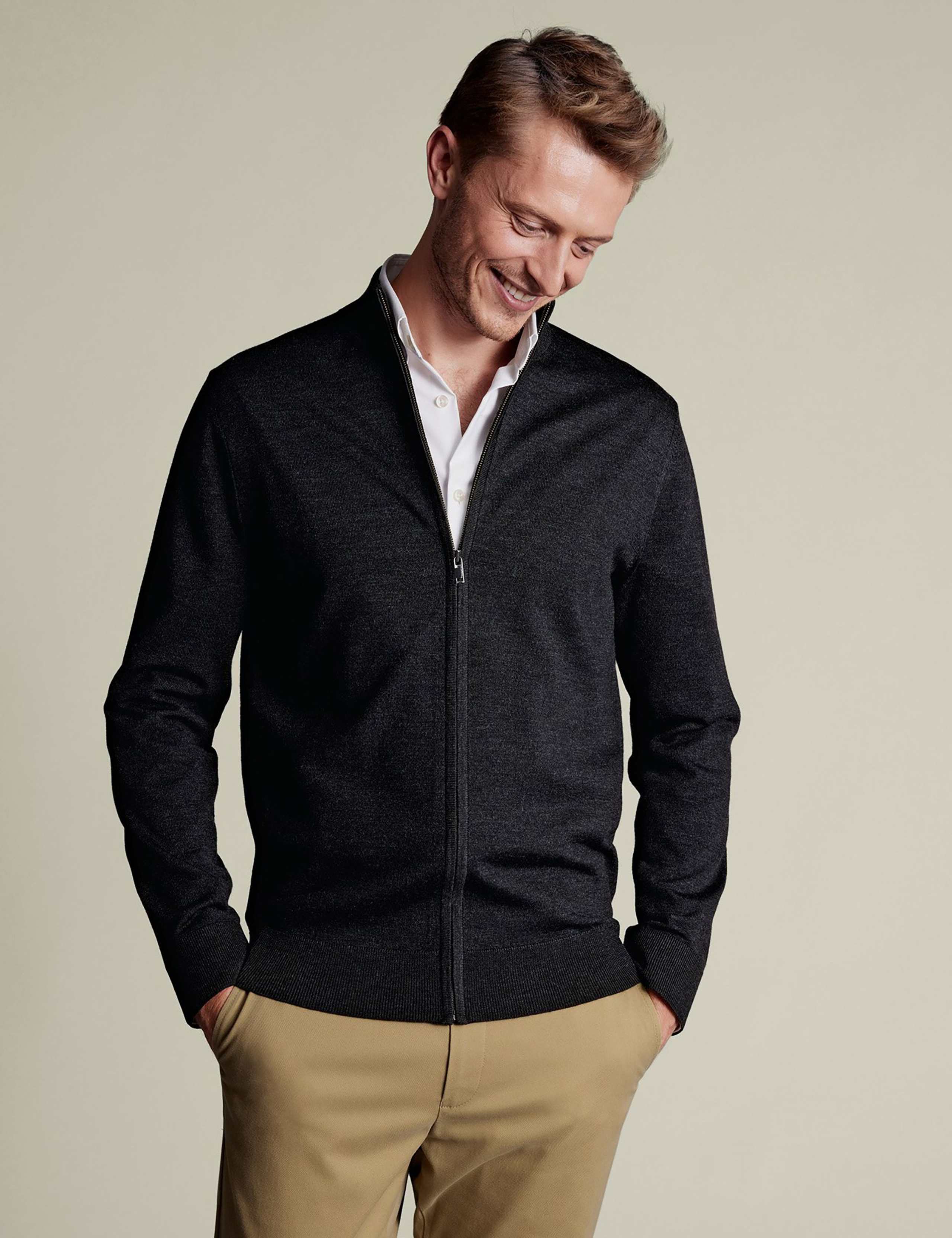 Pure Merino Wool Funnel Neck Cardigan