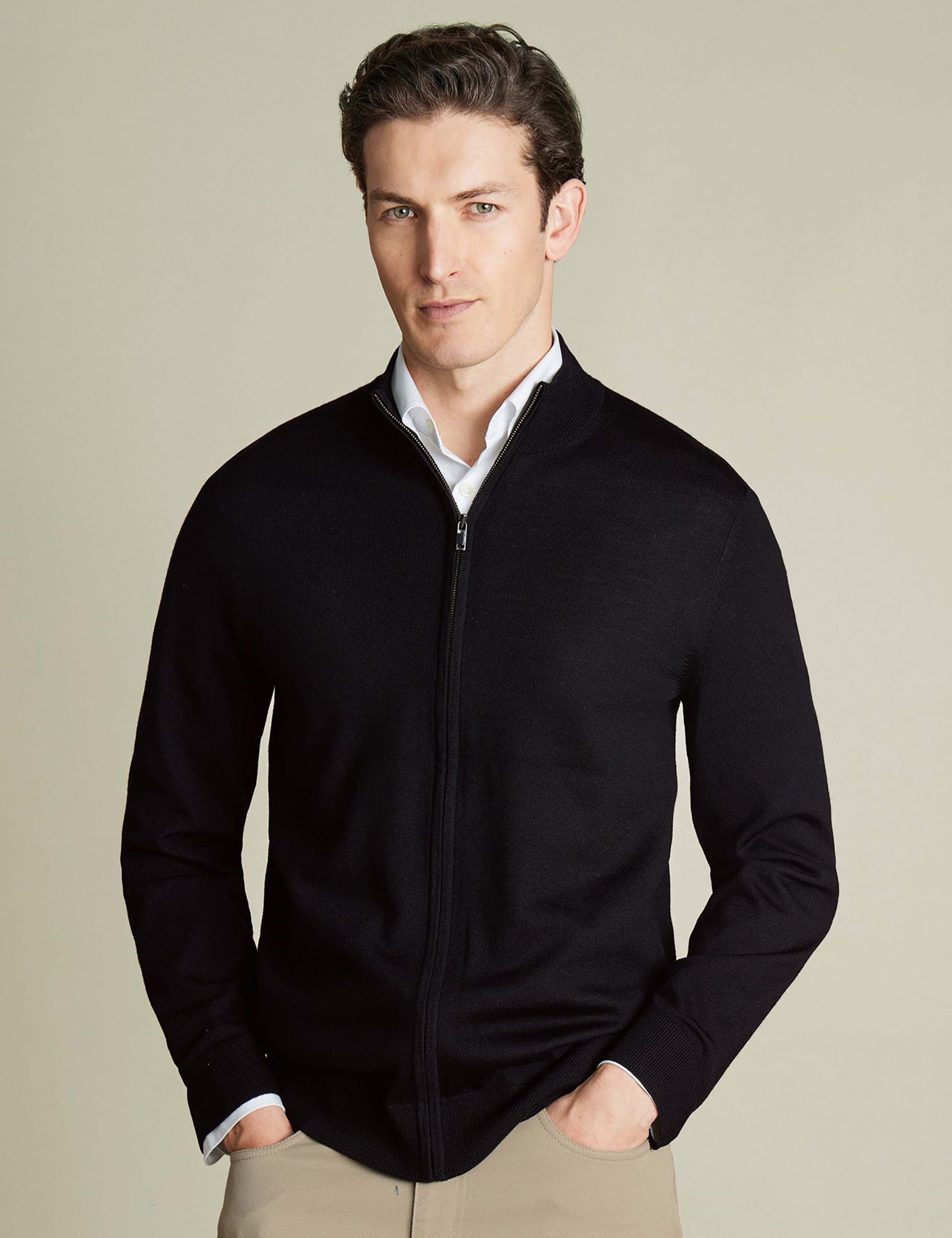 Pure Merino Wool Funnel Neck Cardigan