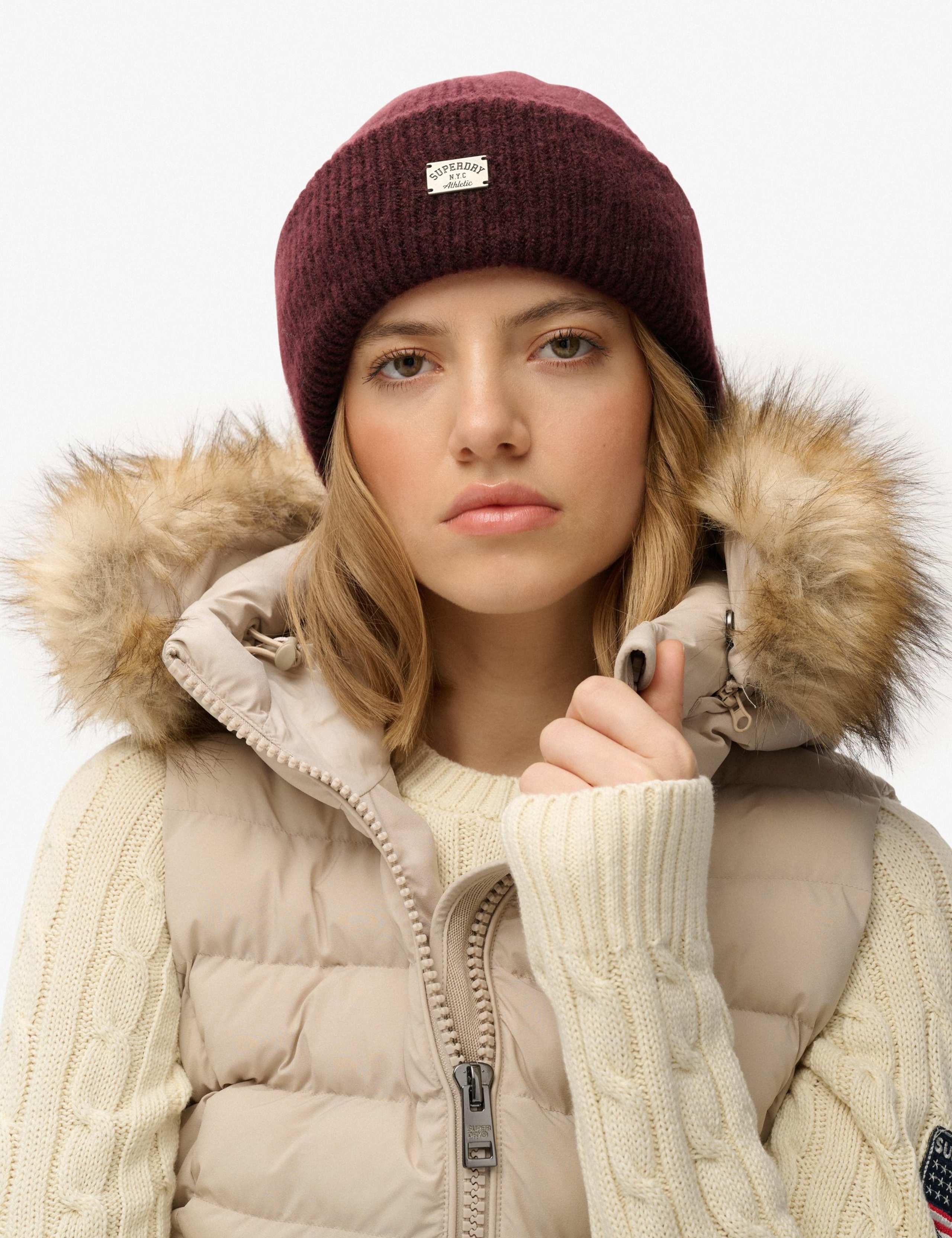 Knitted Rib Beanie Hat with Wool