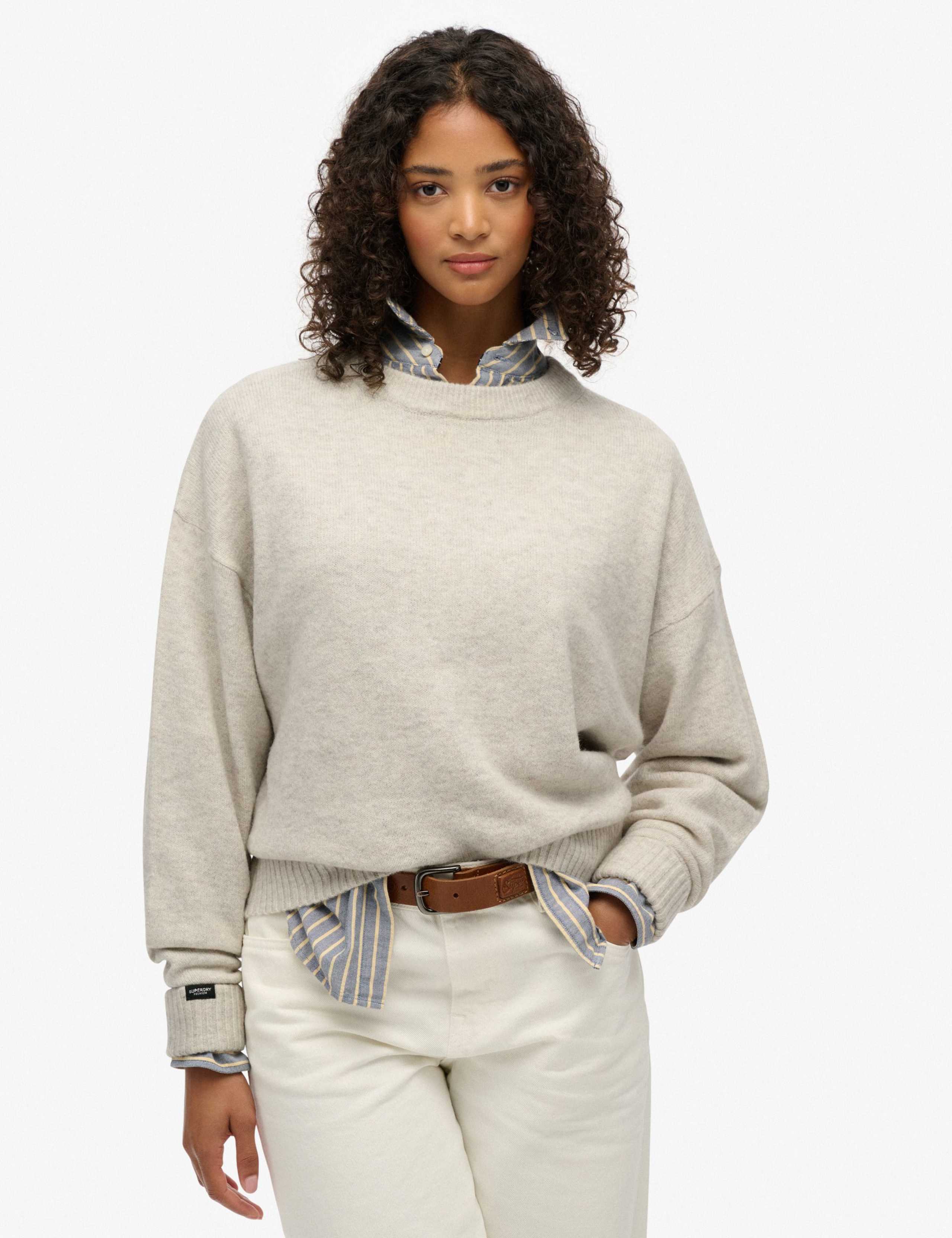 Crew Neck Oversized Jumper with Wool