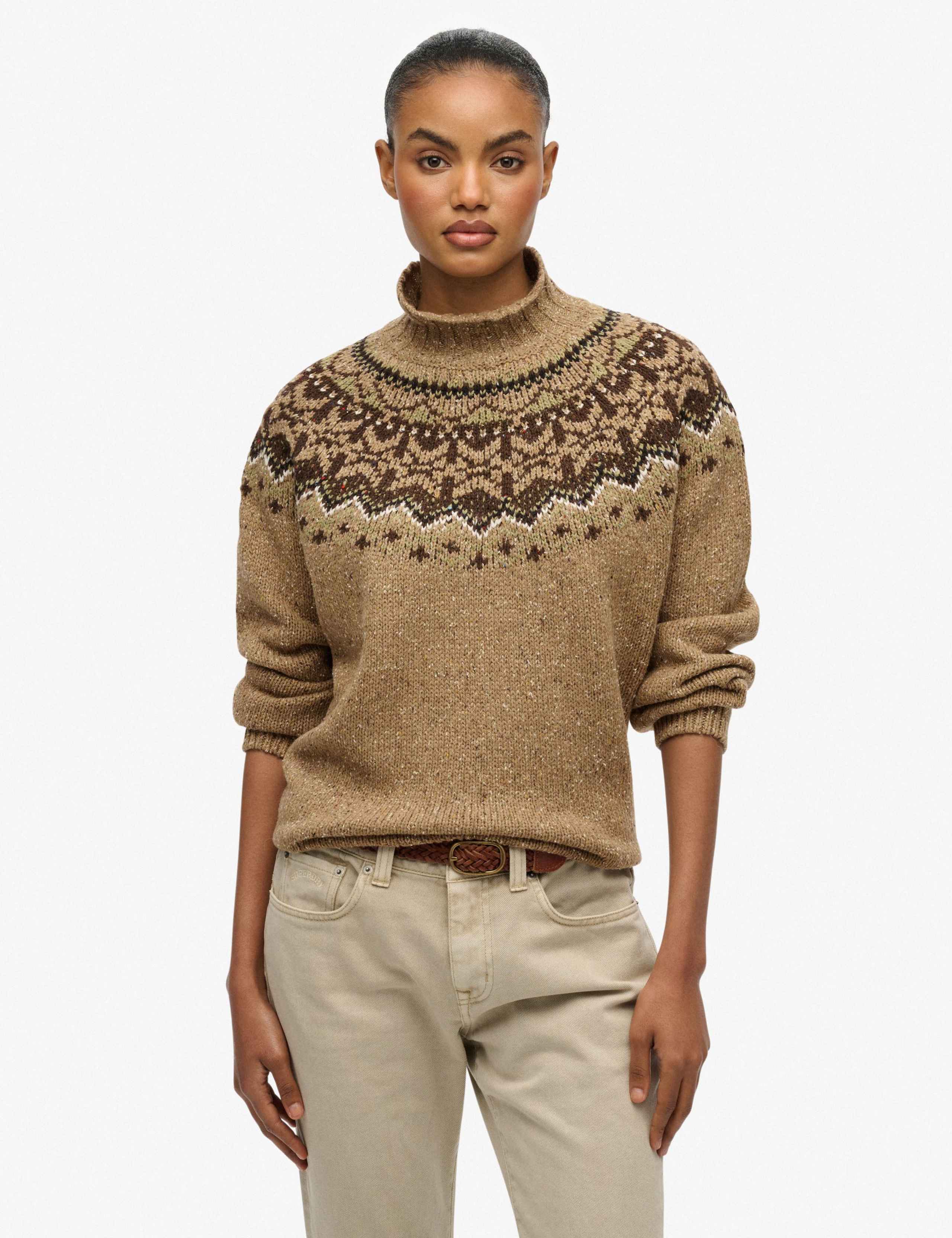 Fair Isle Yoke High Neck Oversized Jumper