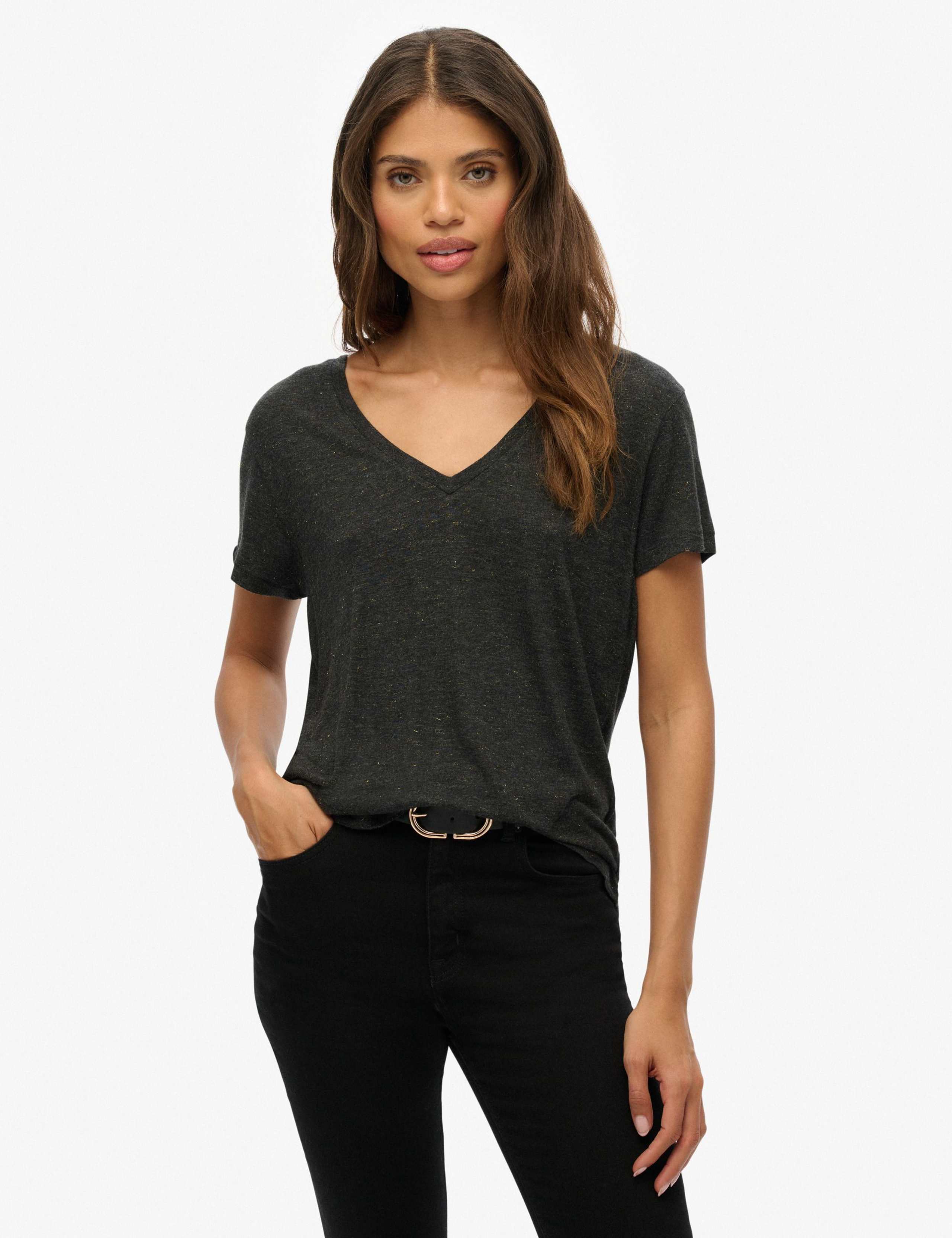 Metallic V-Neck T-Shirt