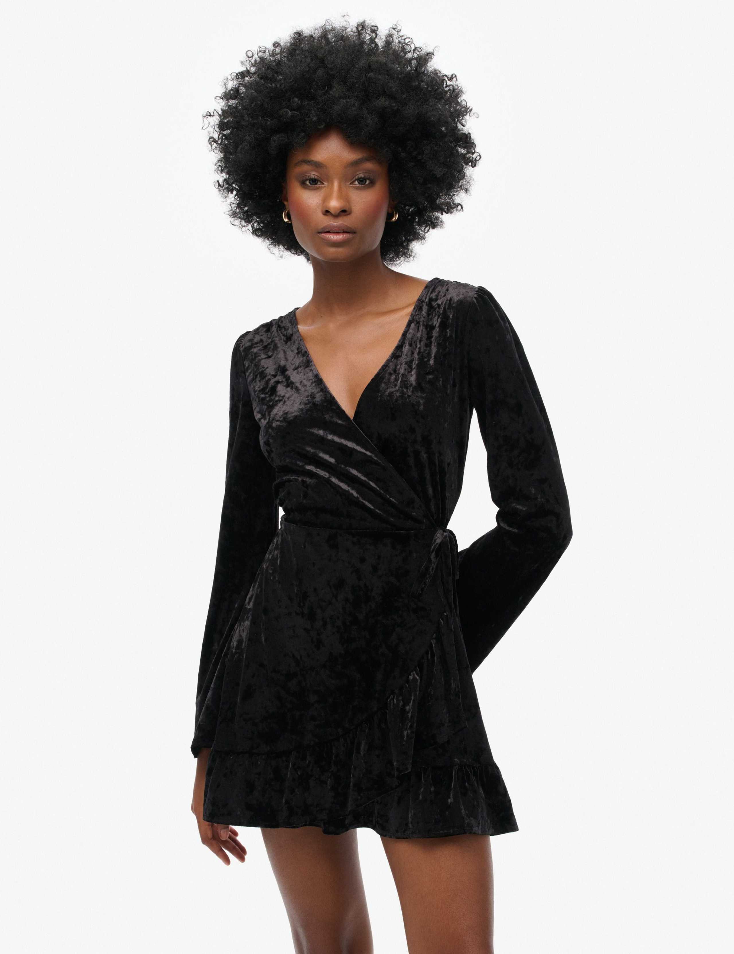 Velvet V-Neck Mini Wrap Dress
