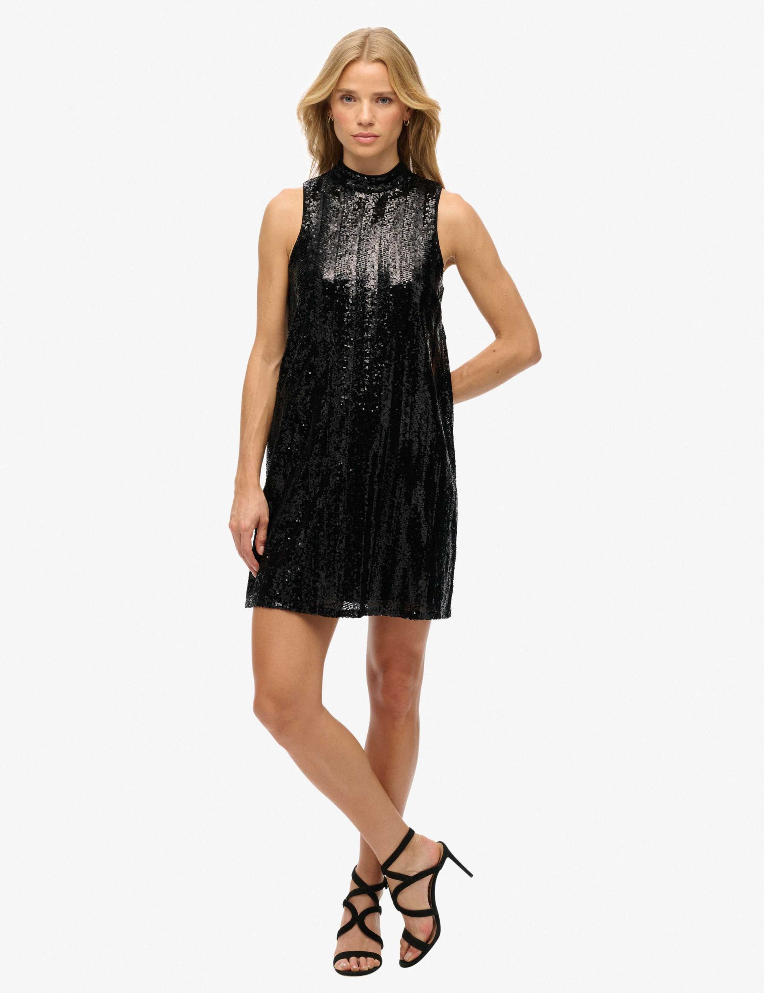 Sequin High Neck Mini Shift Dress