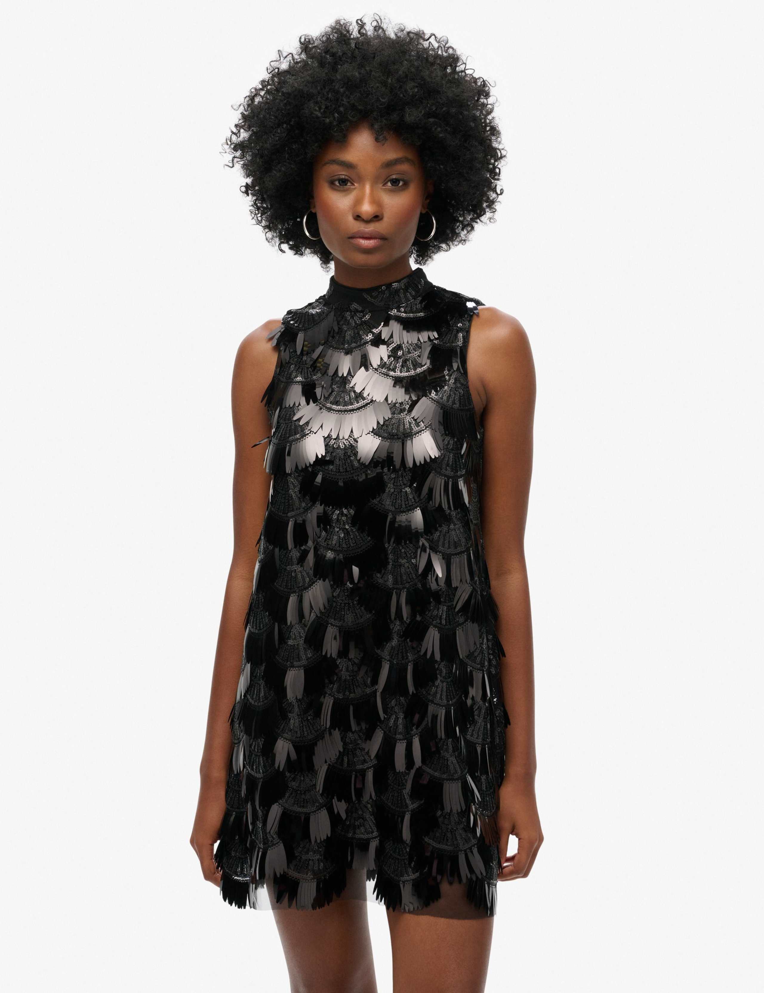 Sequin High Neck Mini Swing Dress