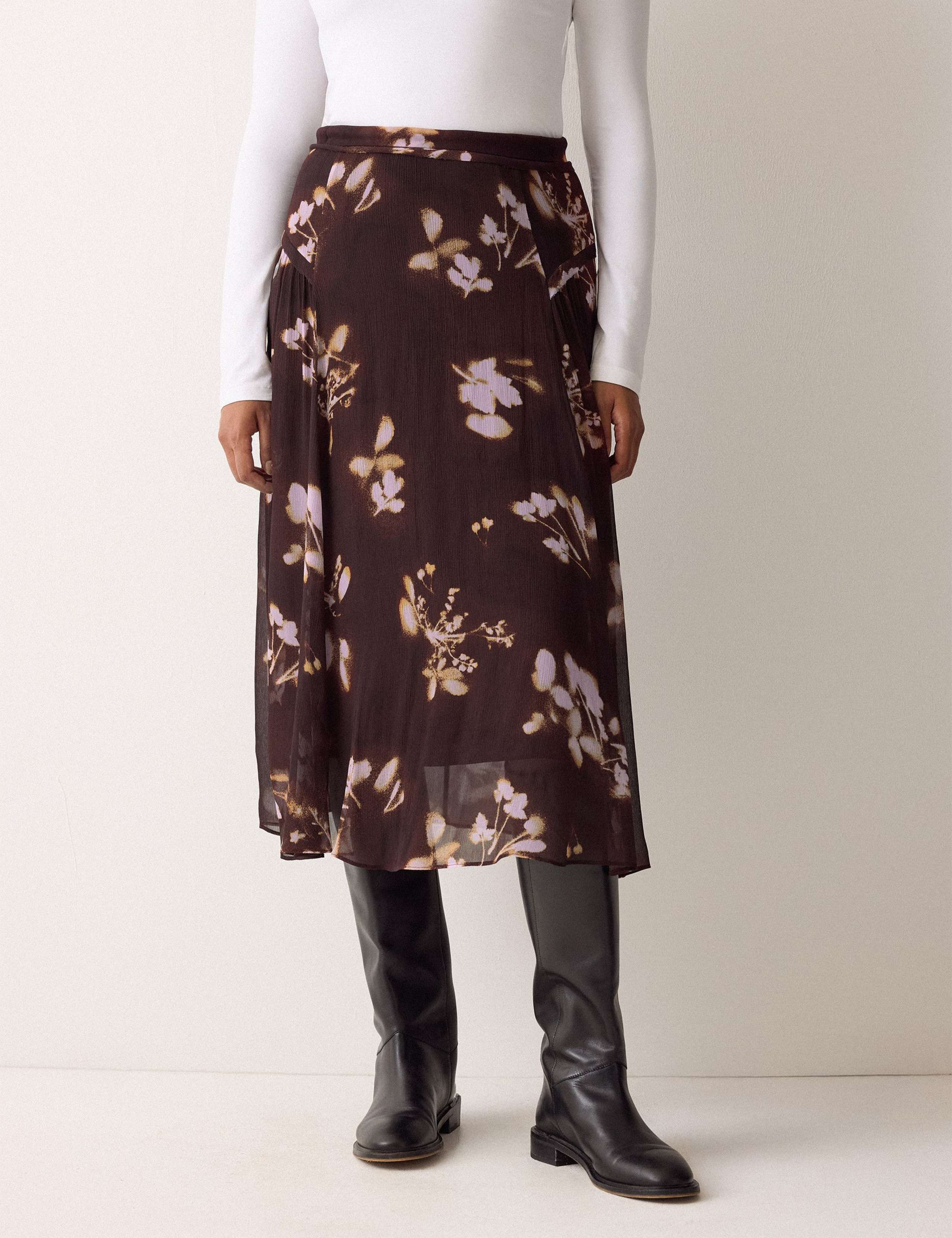 Floral Pleated Midi Skirt