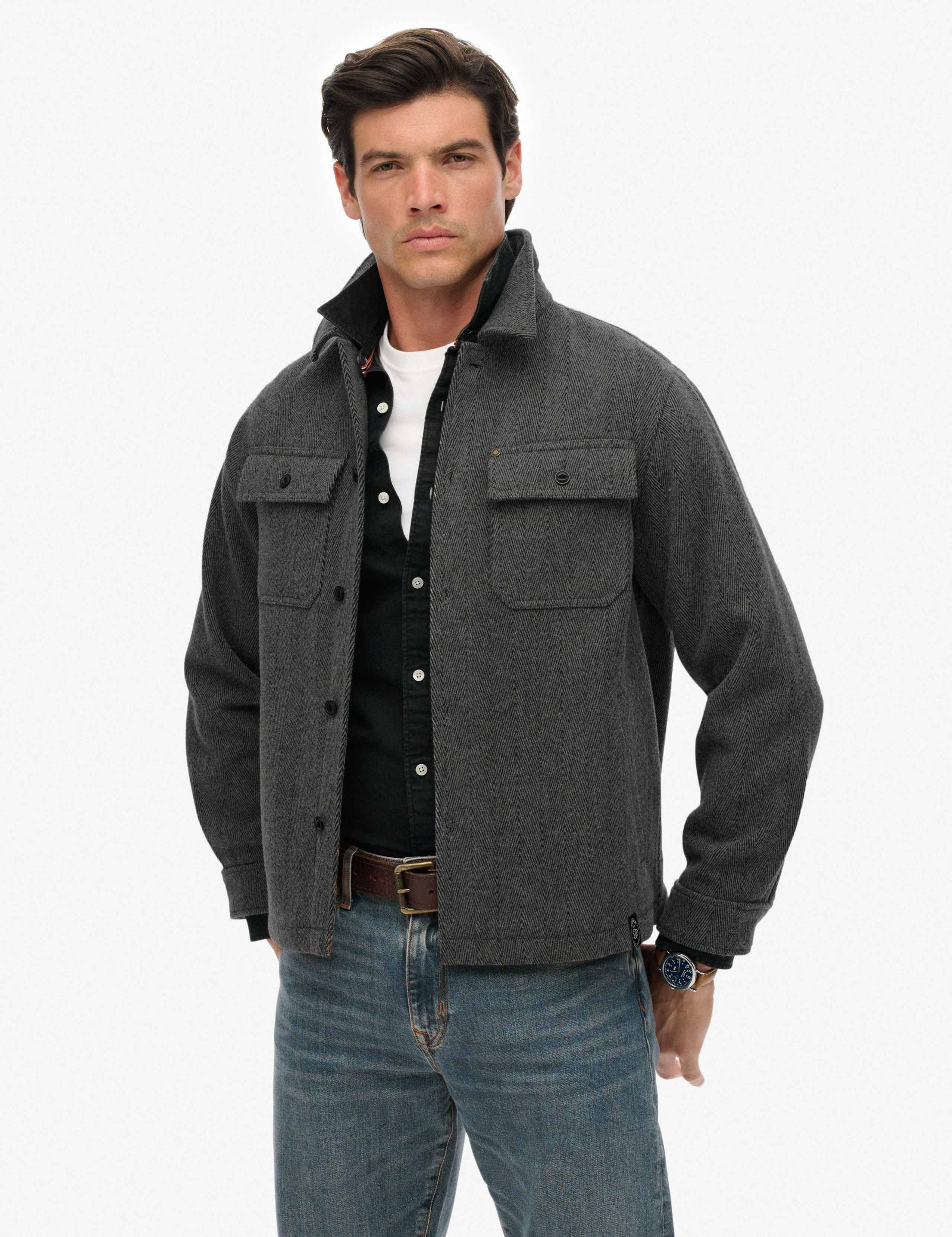 Wool Blend Herringbone Overshirt
