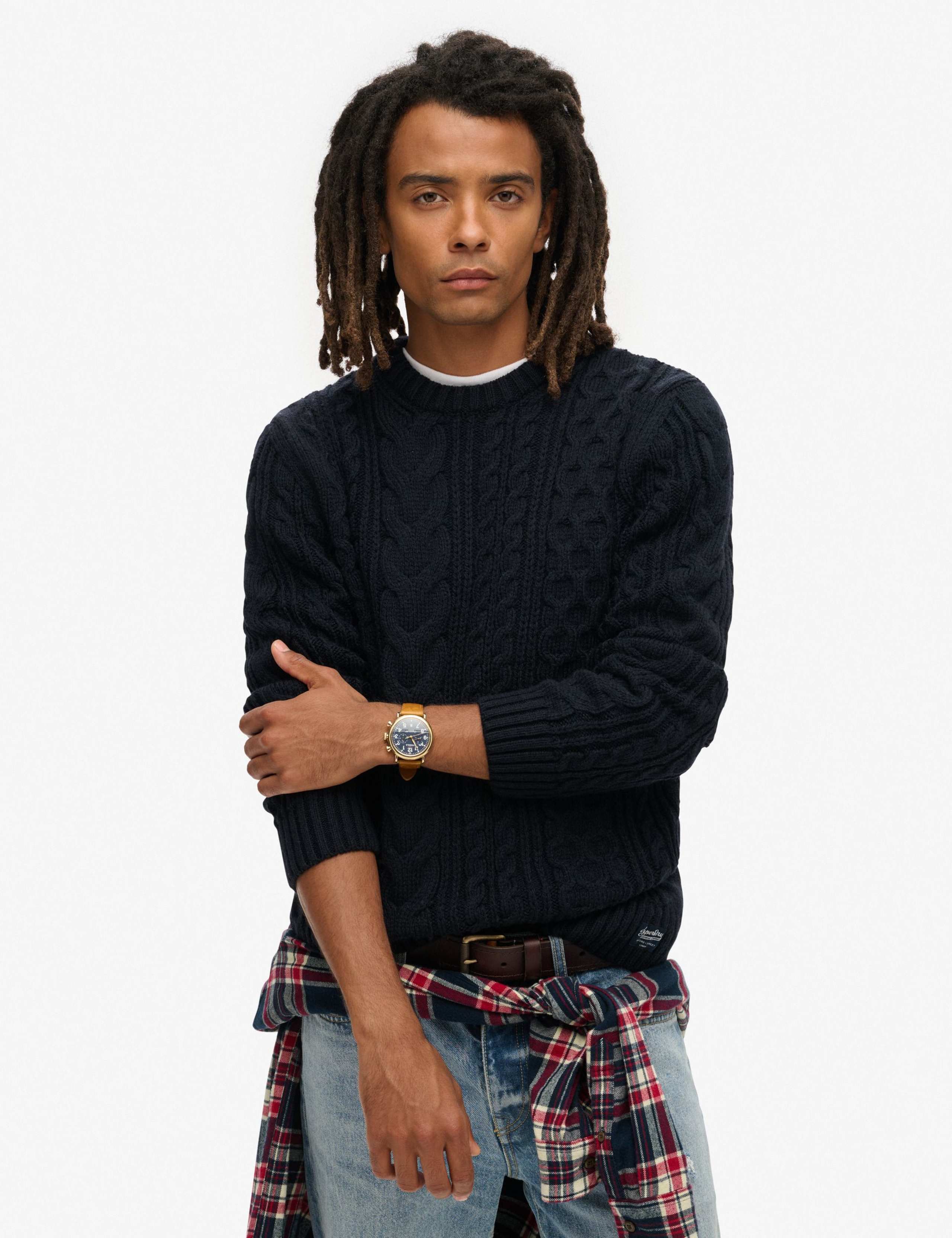 Wool Blend Cable Crew Neck Jumper