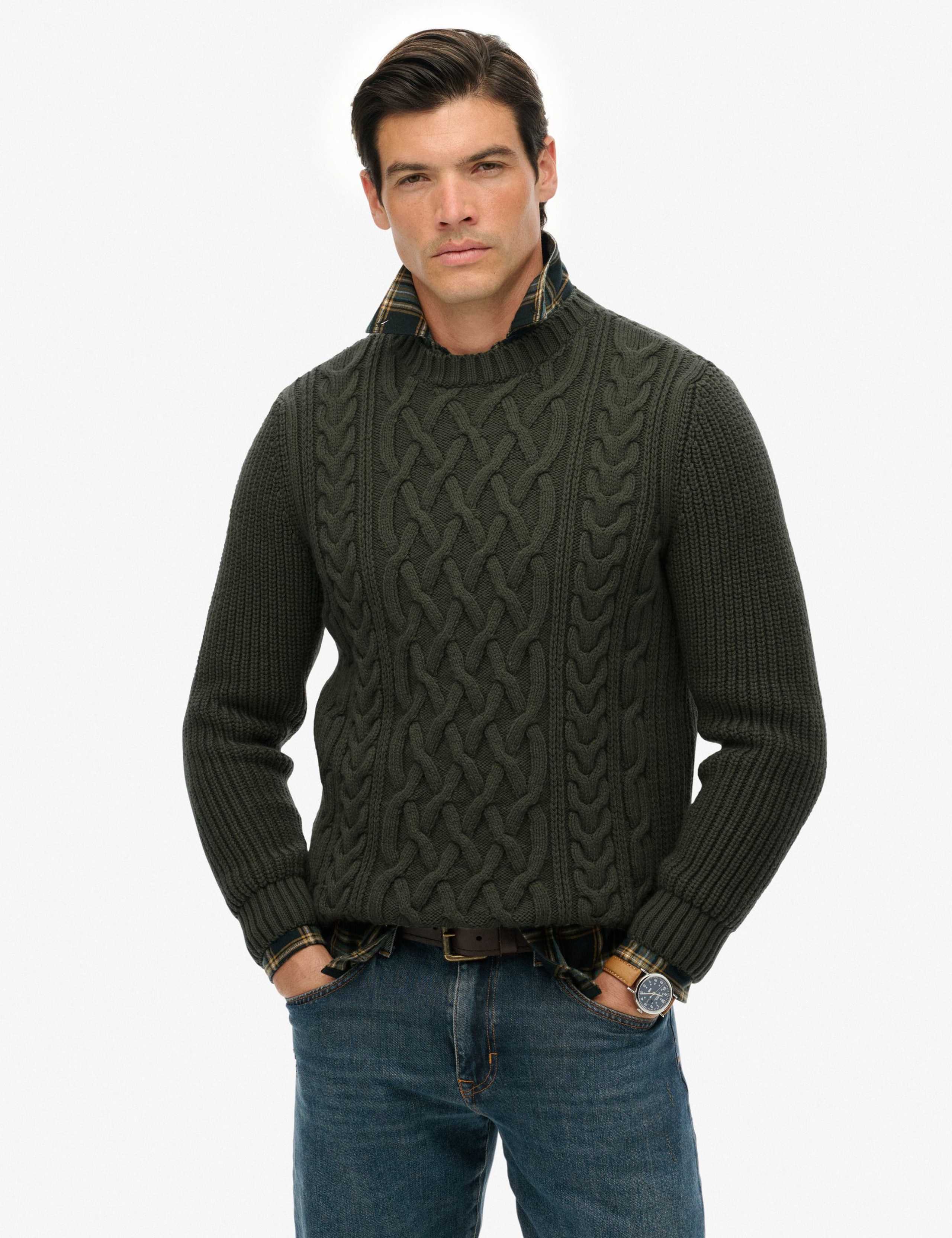 Wool Blend Cable Crew Neck Jumper