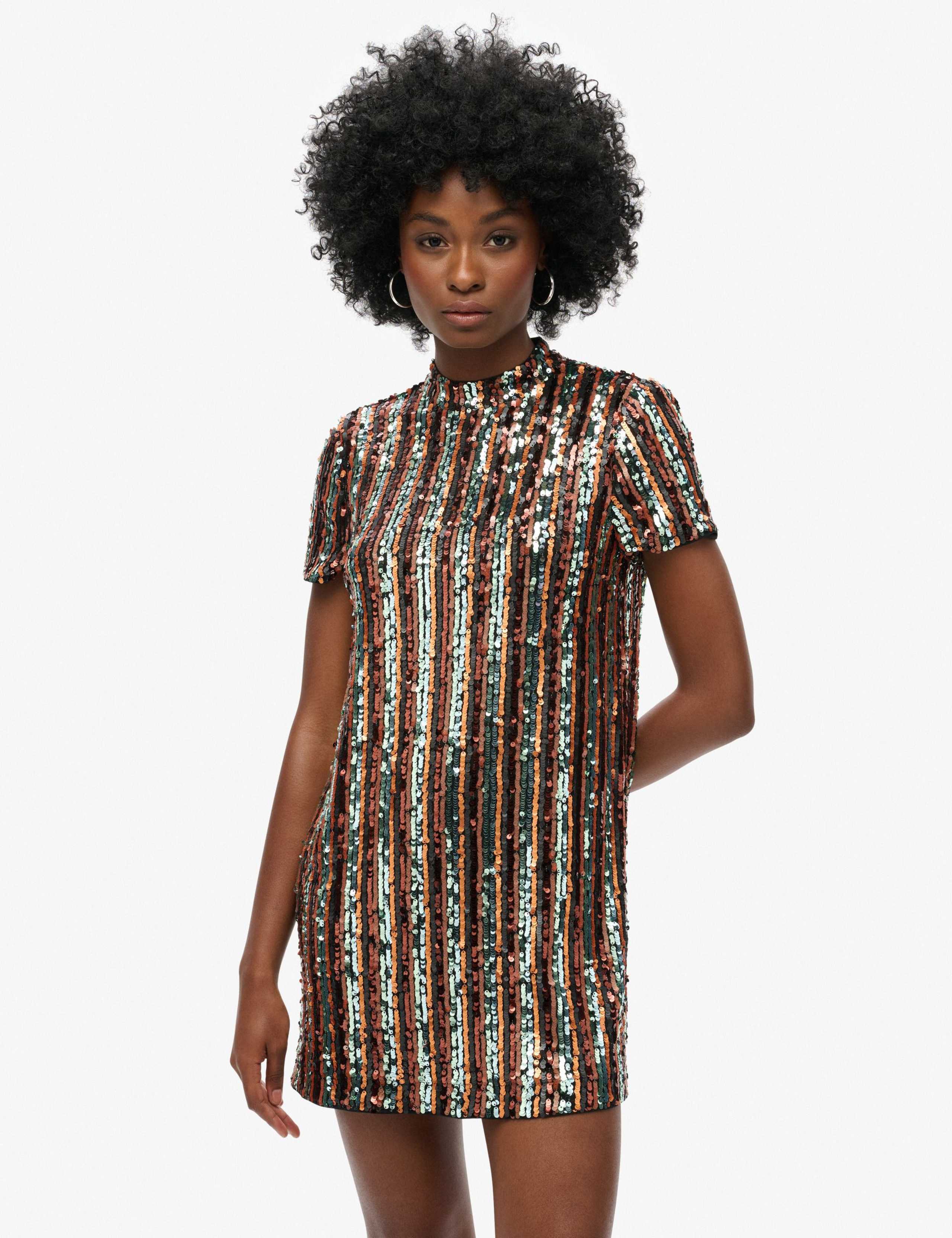 Sequin Mini Relaxed T-Shirt Dress