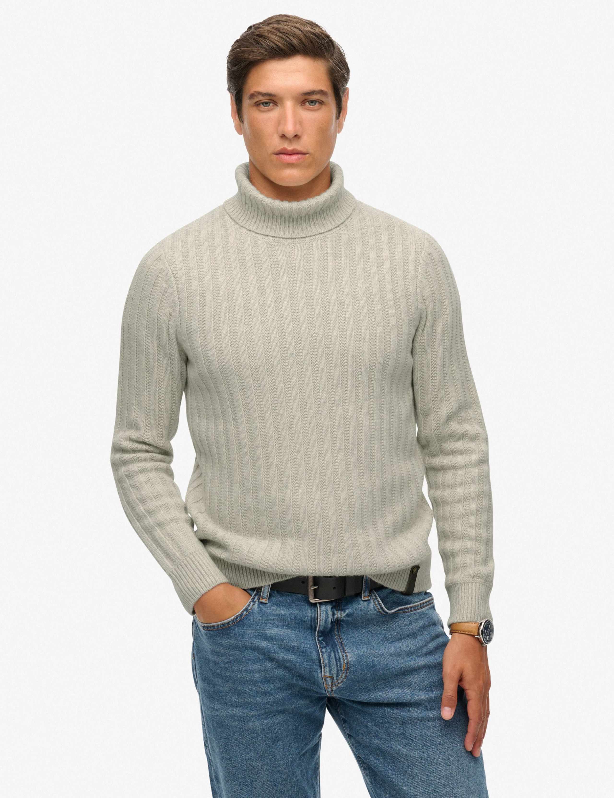Wool Blend Ribbed Roll Neck Jumper