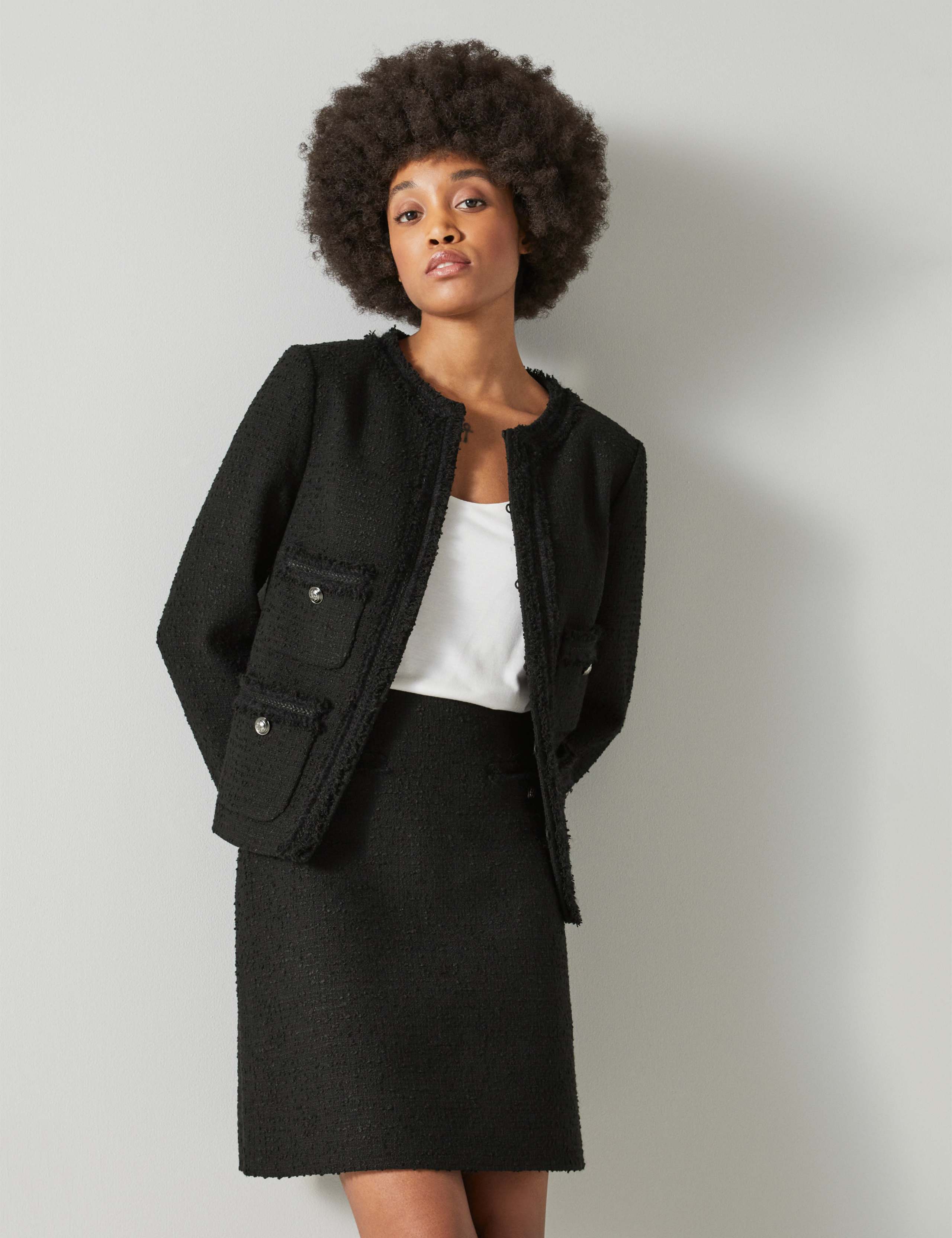 Tweed Textured Collarless Jacket