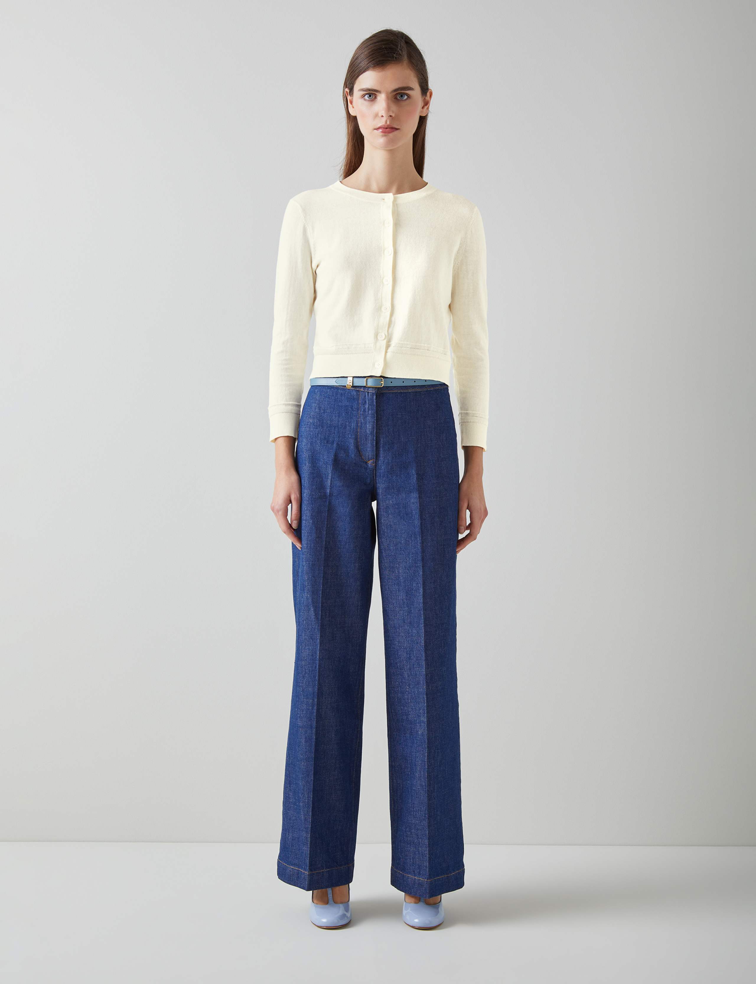 Cotton Rich Crew Neck Button Front Cardigan