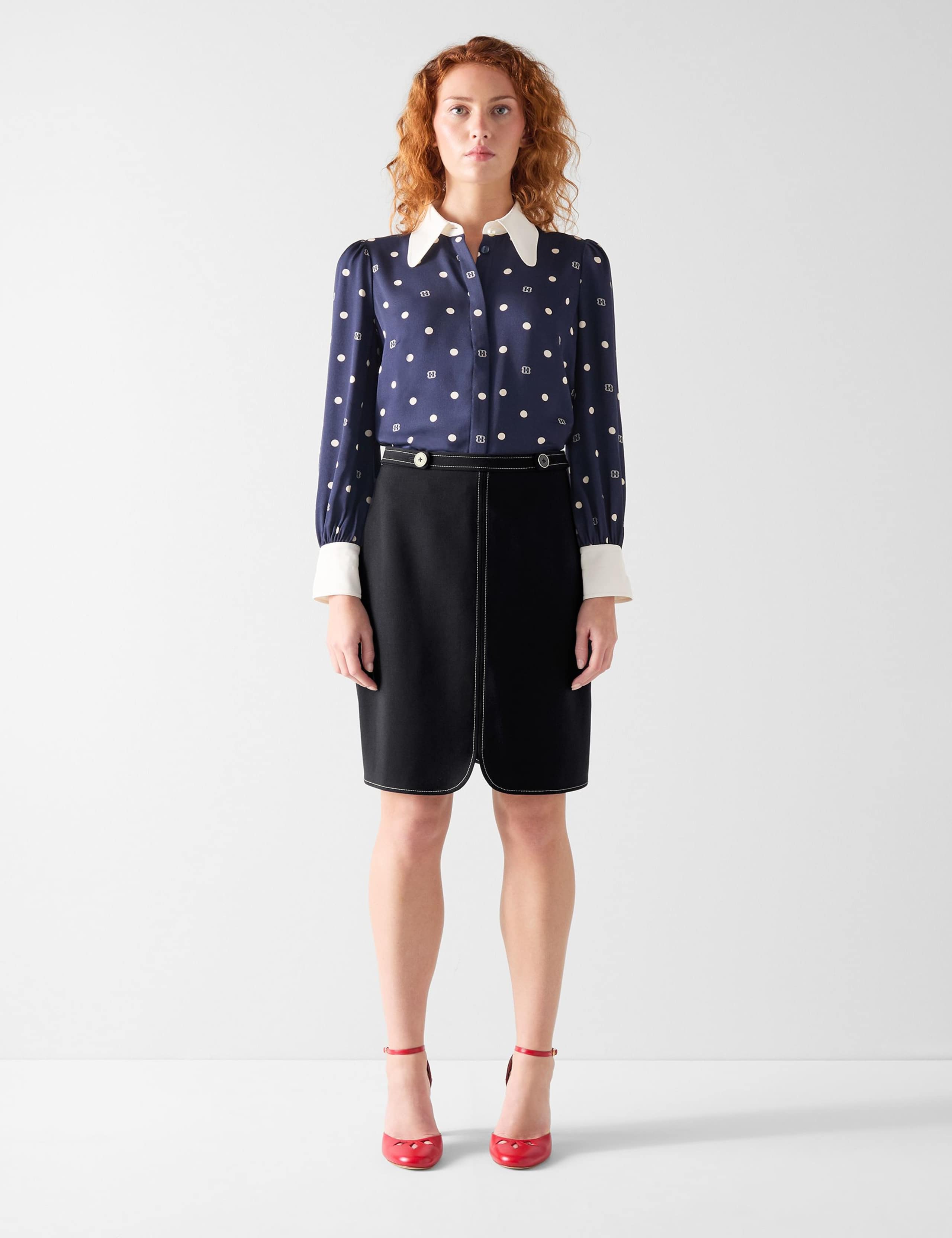 Contrast Stitch Knee Length A-Line Skirt