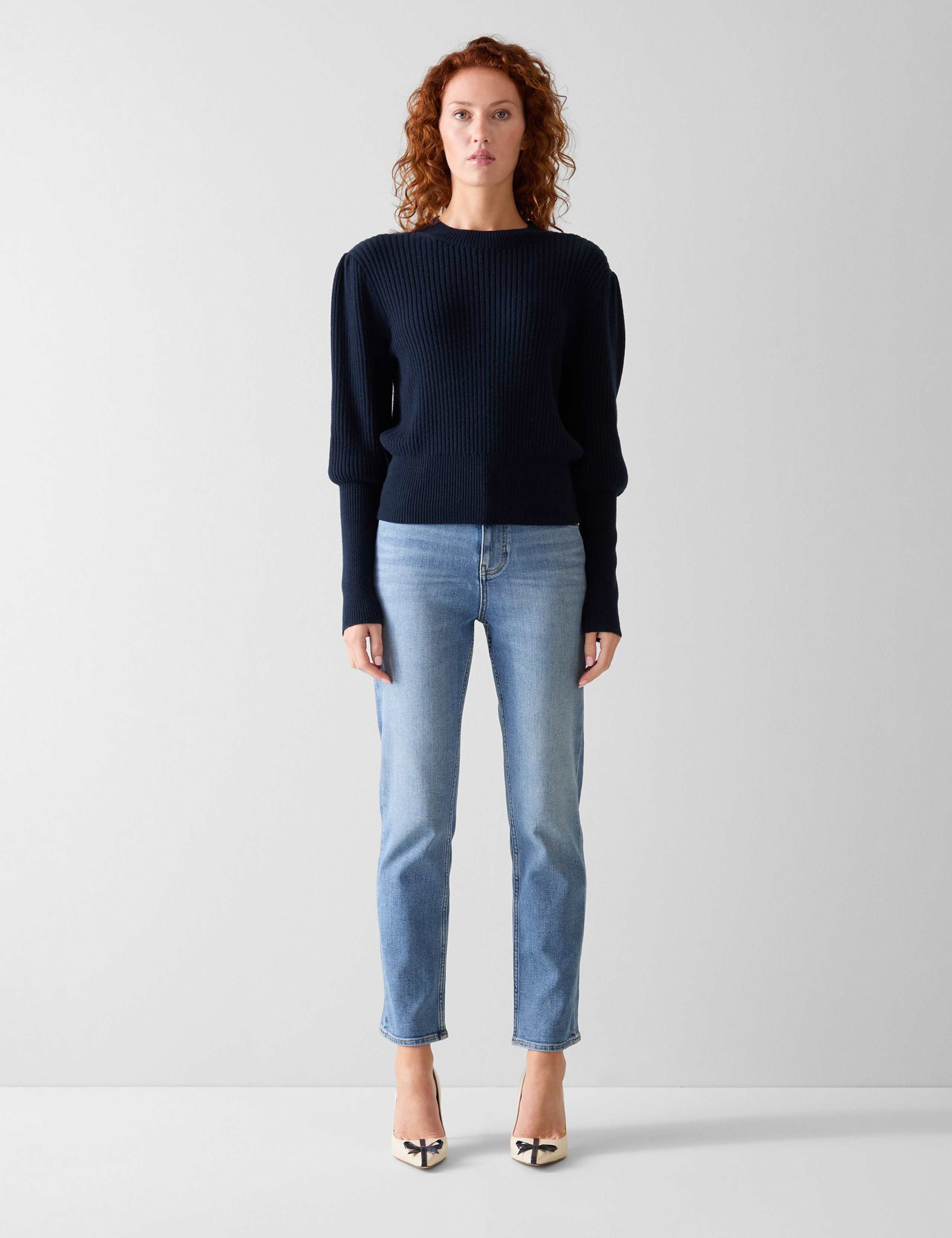 Textured Crew Neck Jumper with Merino Wool