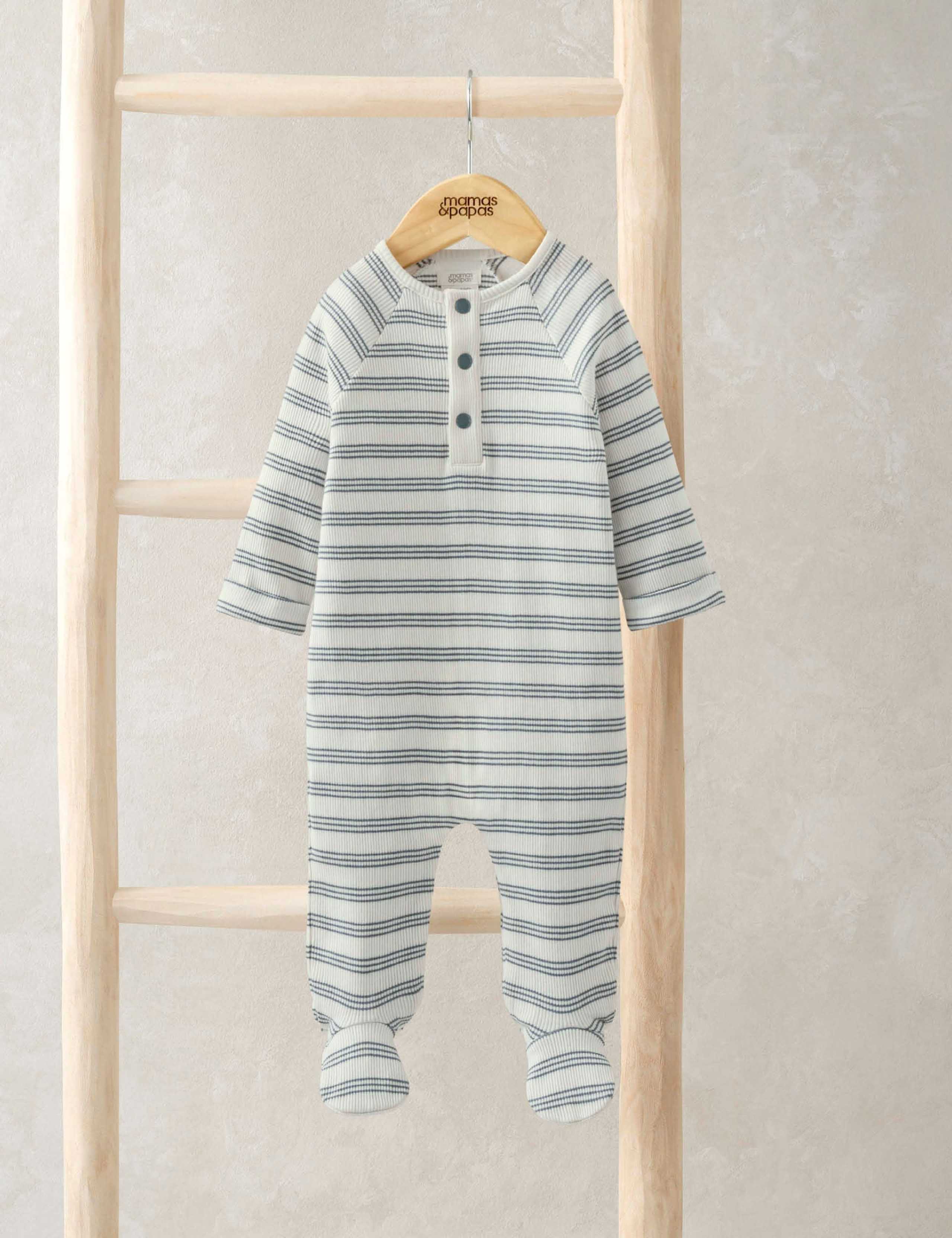 Pure Cotton Ribbed Striped All In One (0-12 Mths)