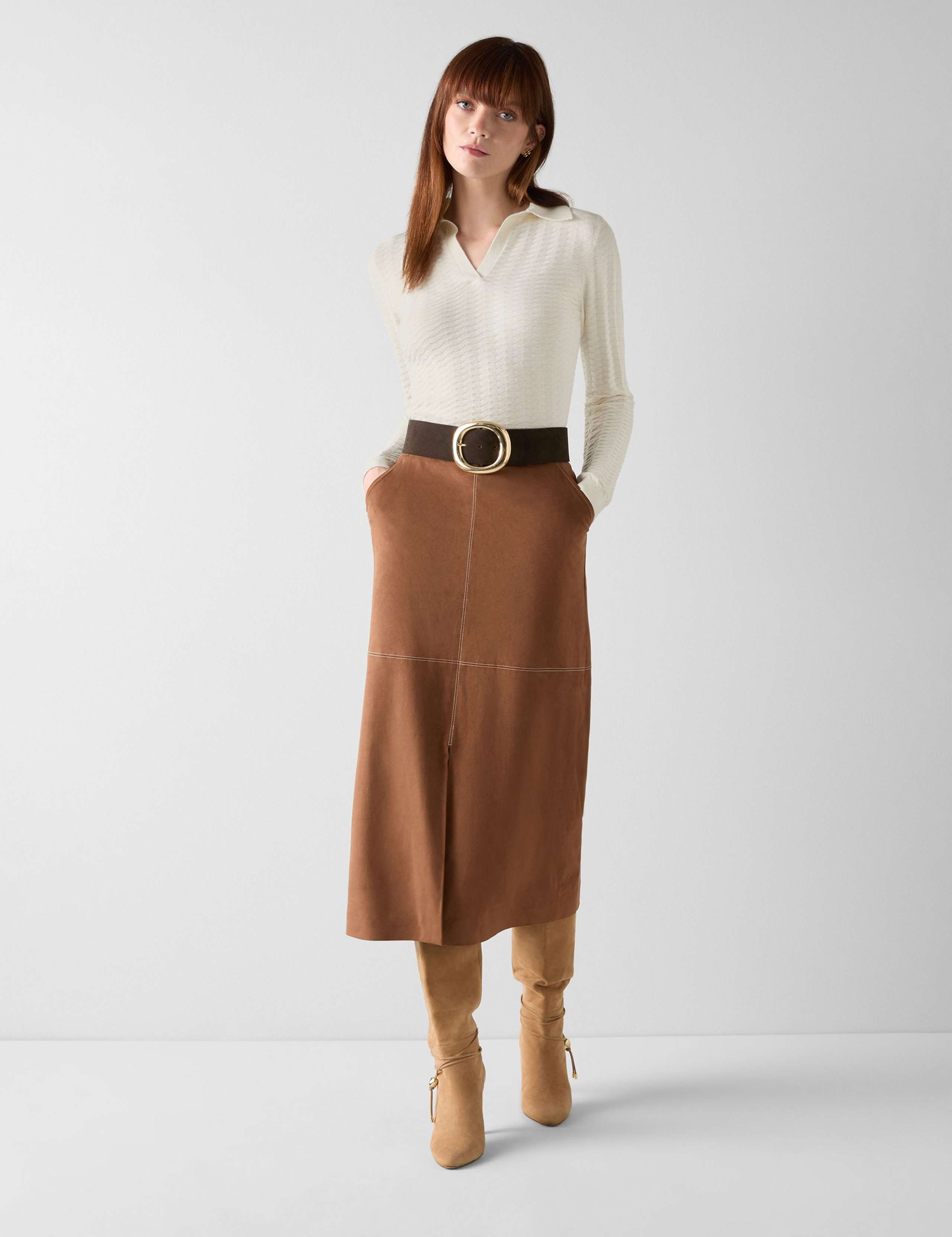 Cotton Rich Textured Collared Fitted Jumper