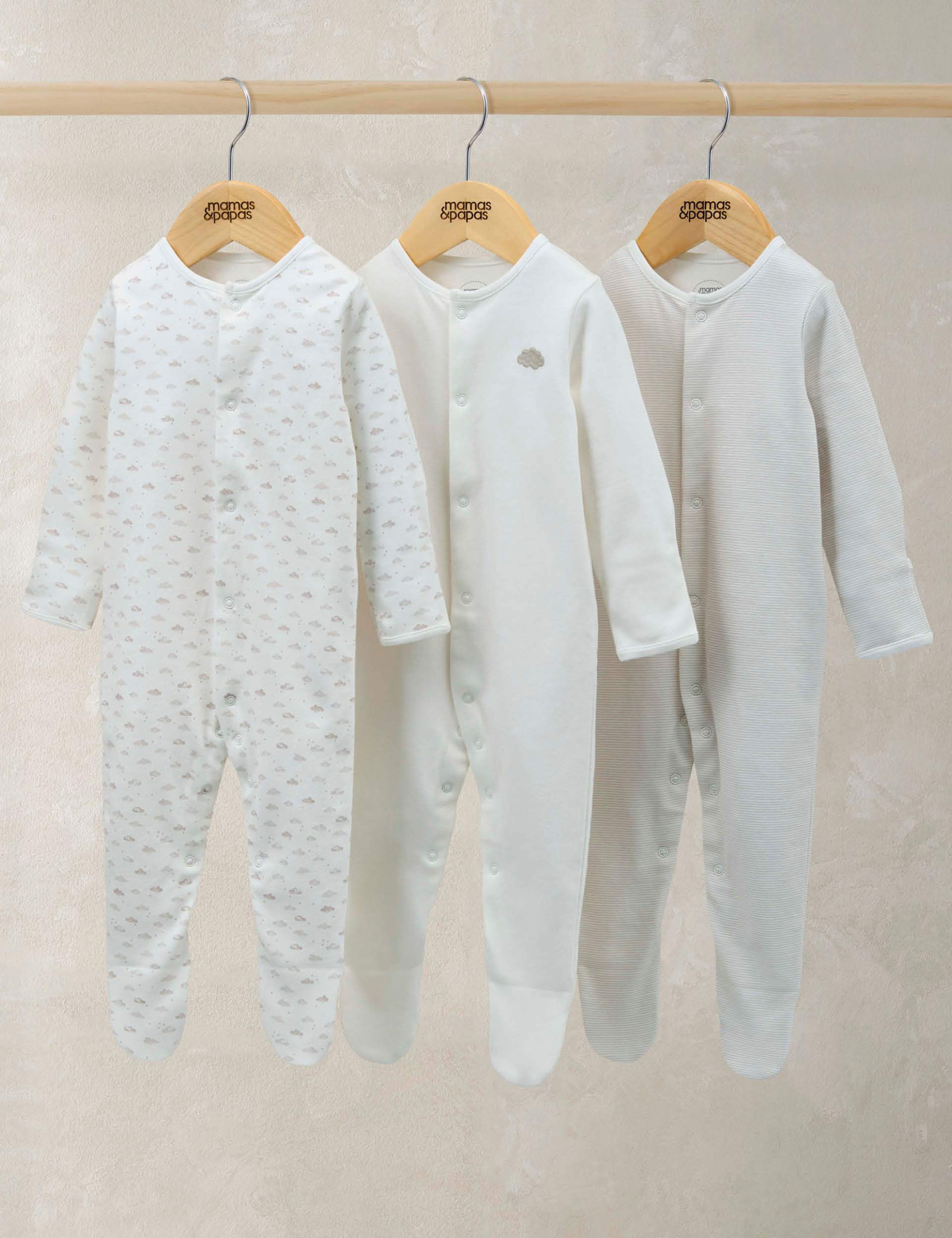 3pk Pure Cotton Cloud Sleepsuits (0-24 Mths)