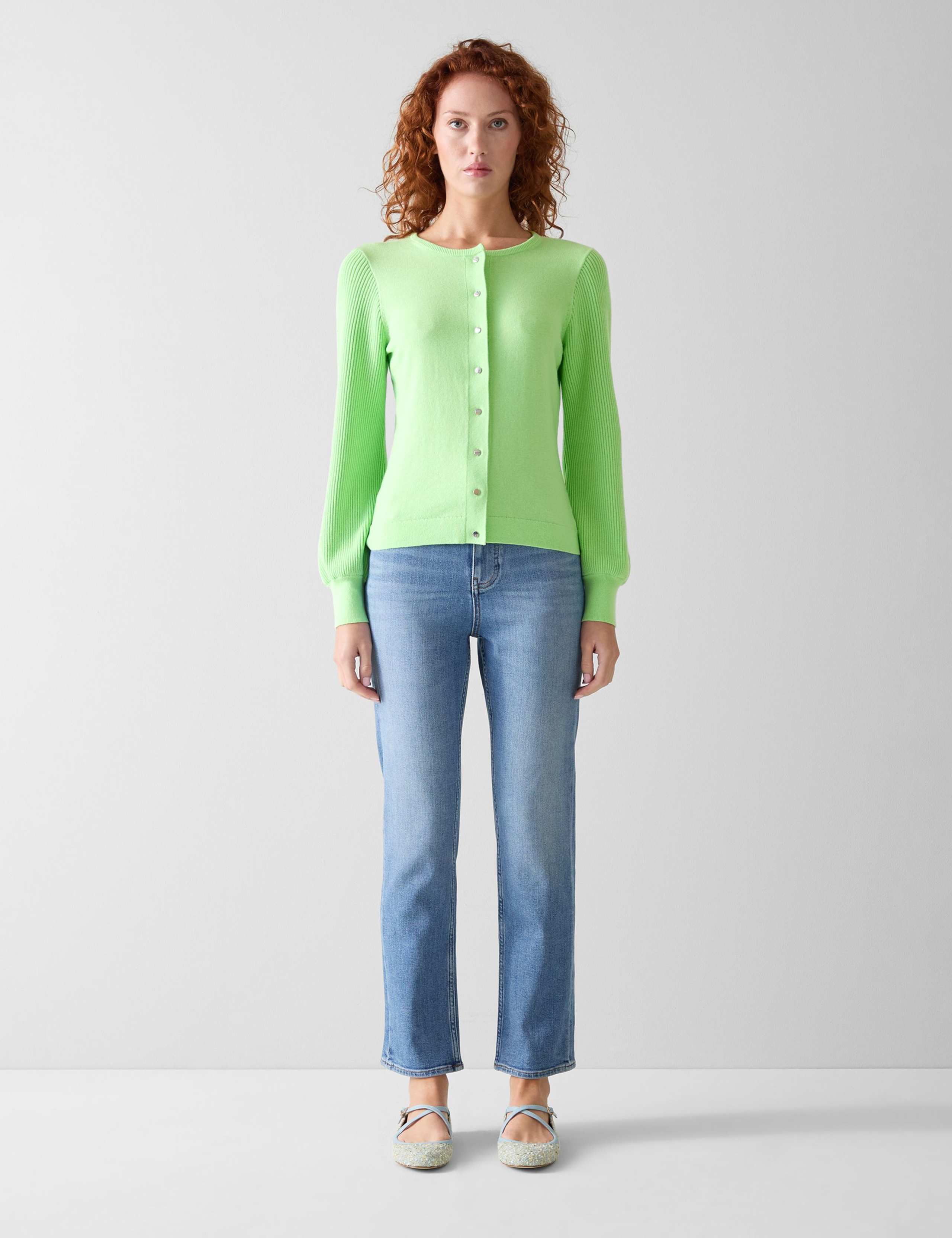 Cotton Rich Ribbed Cardigan with Wool