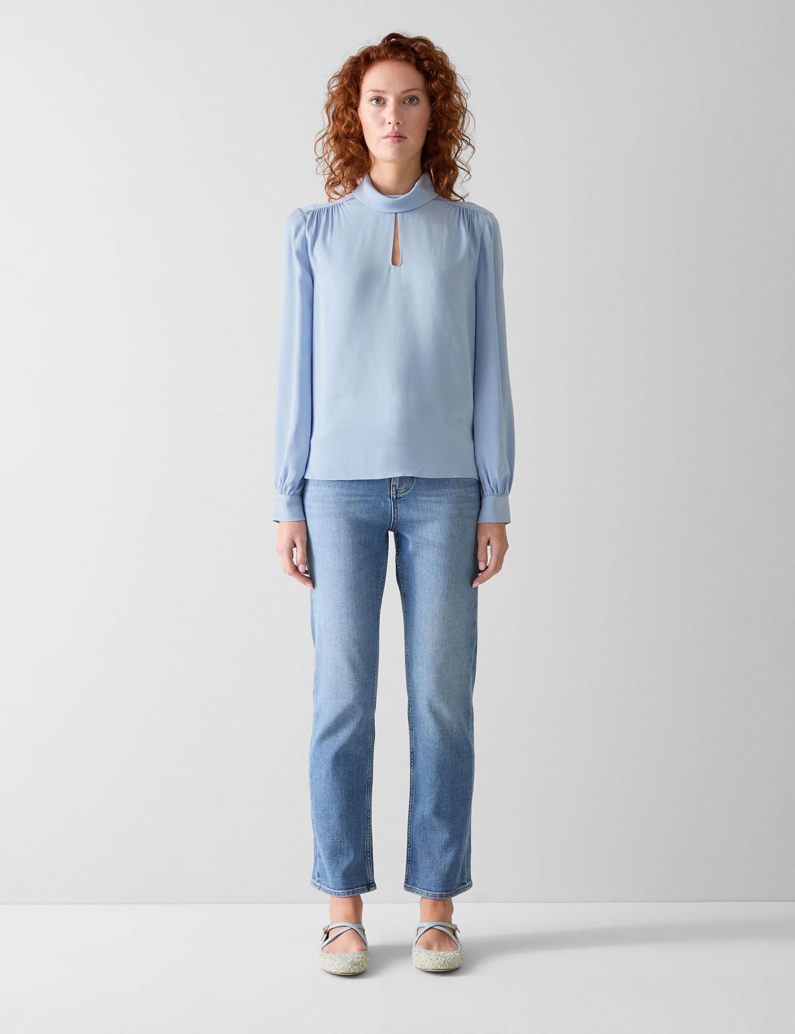 Roll Neck Keyhole Blouse