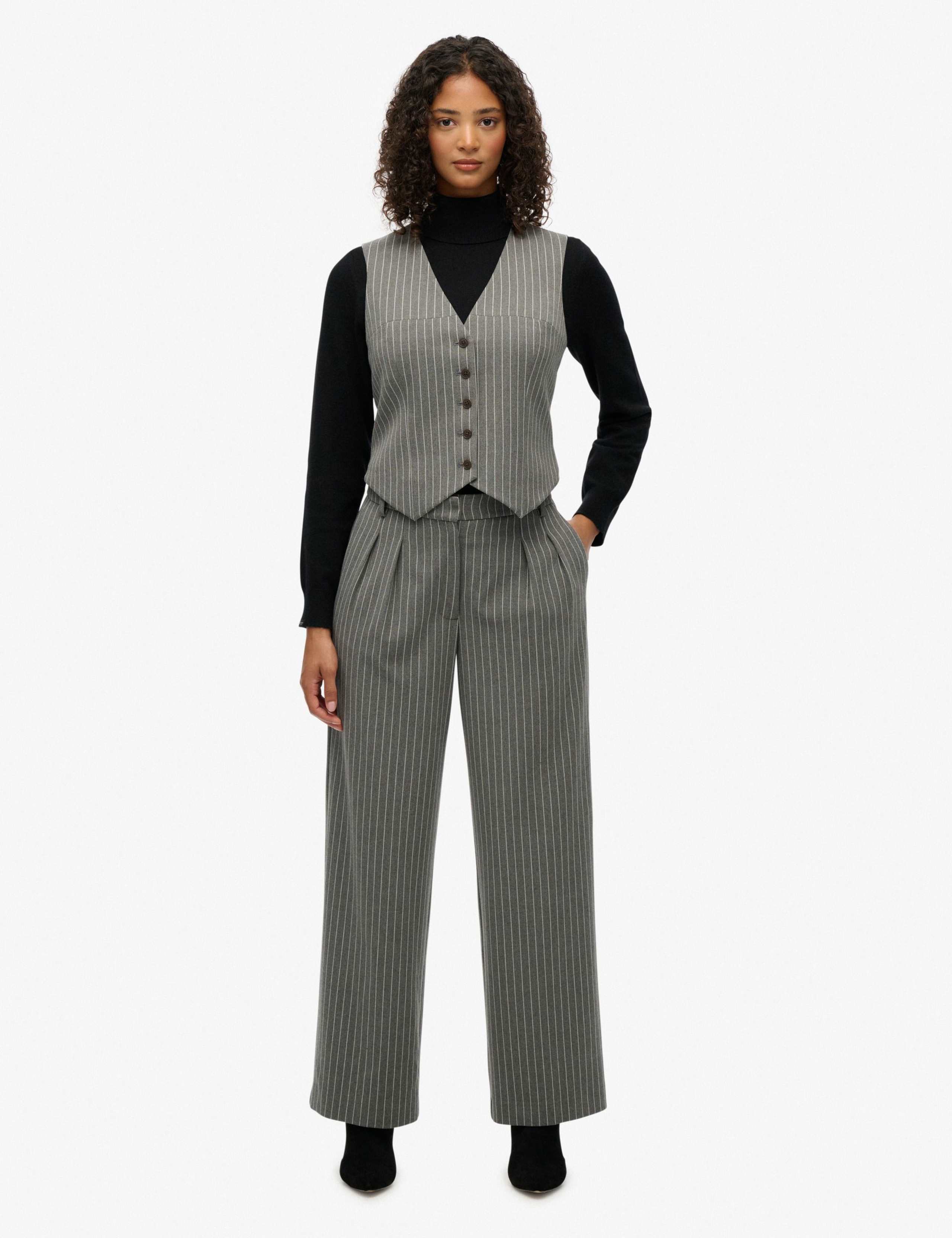Pinstripe Elasticated Waist Wide Leg Trousers