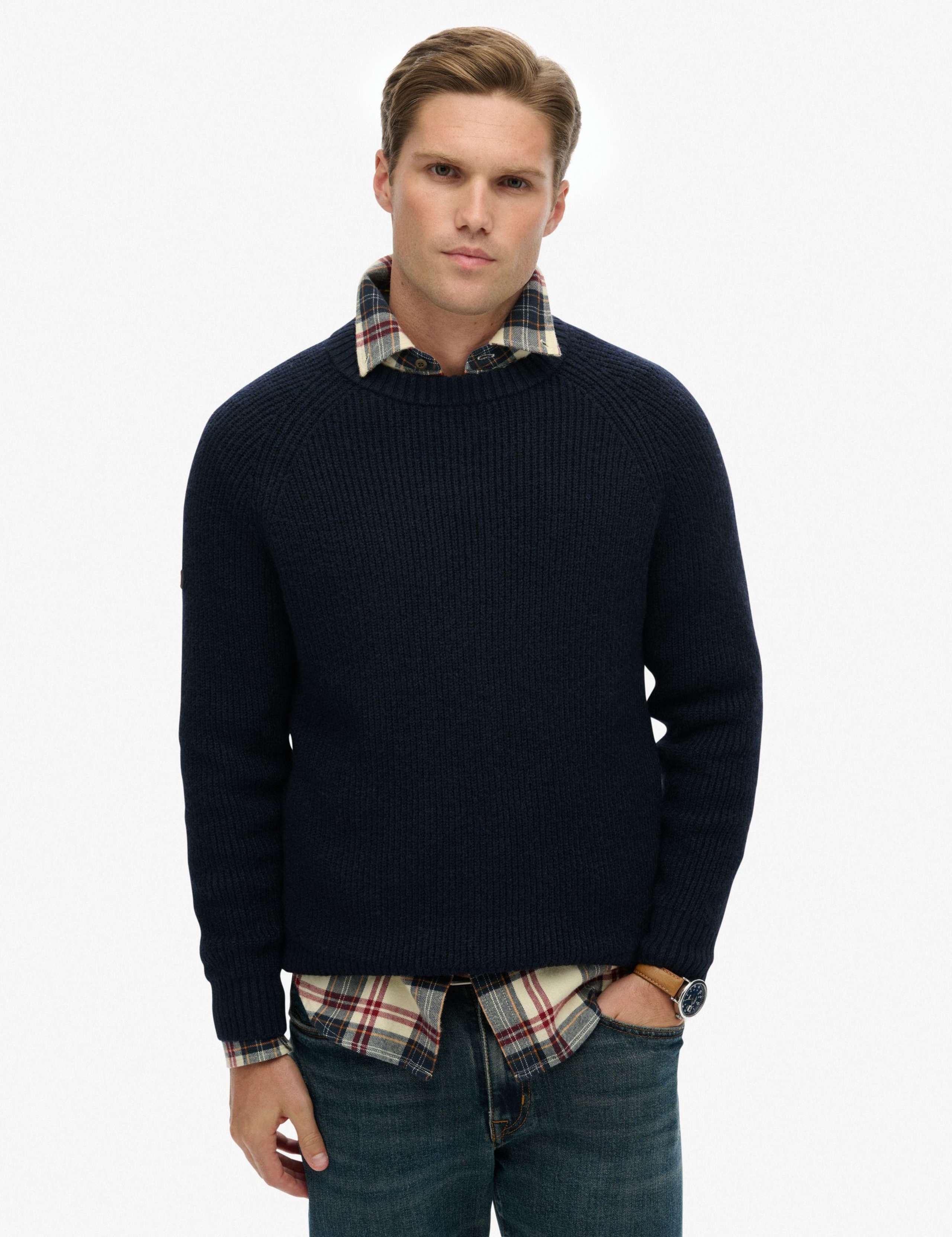 Textured Crew Neck Raglan Jumper