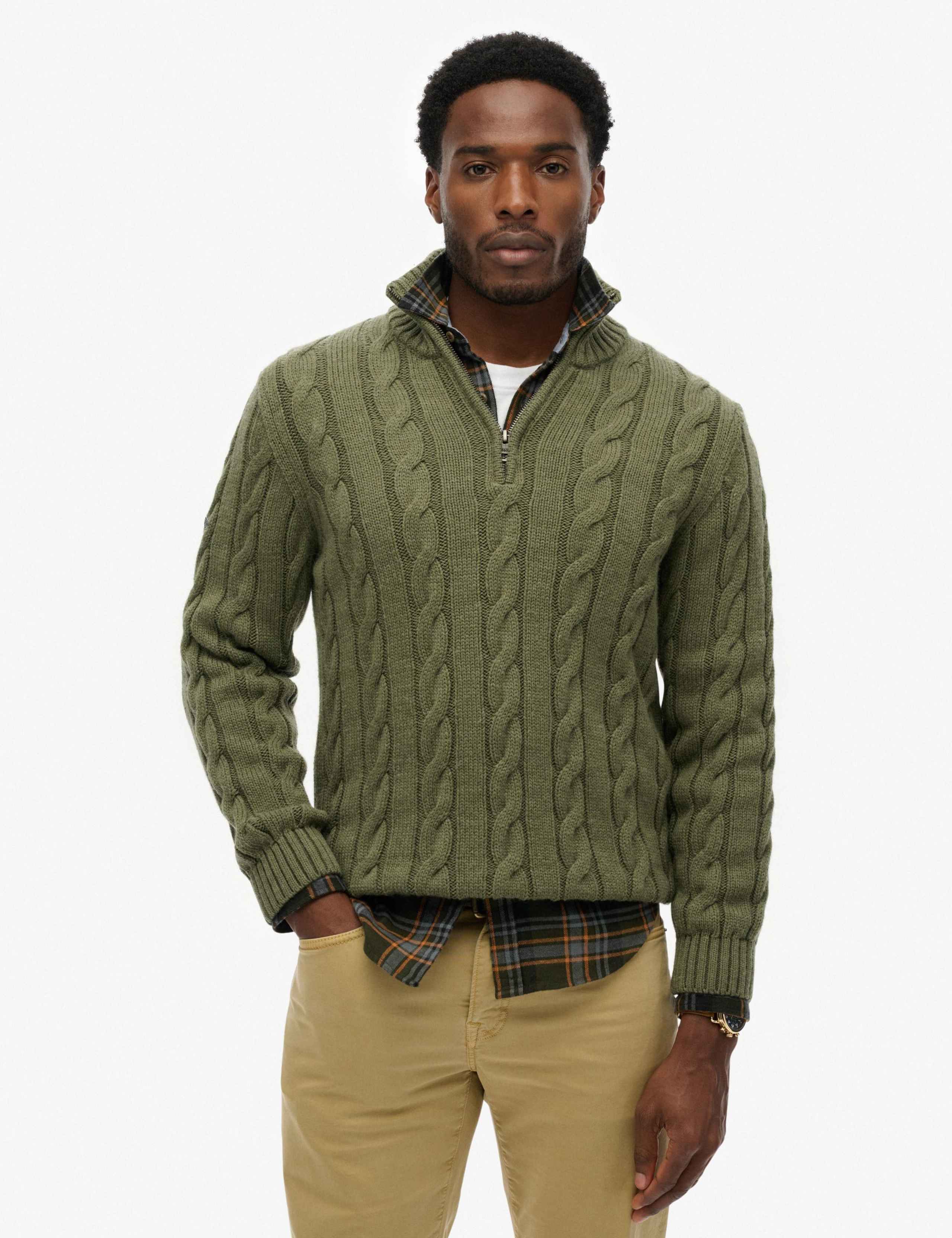 Wool Blend Cable Knit Half Zip Jumper