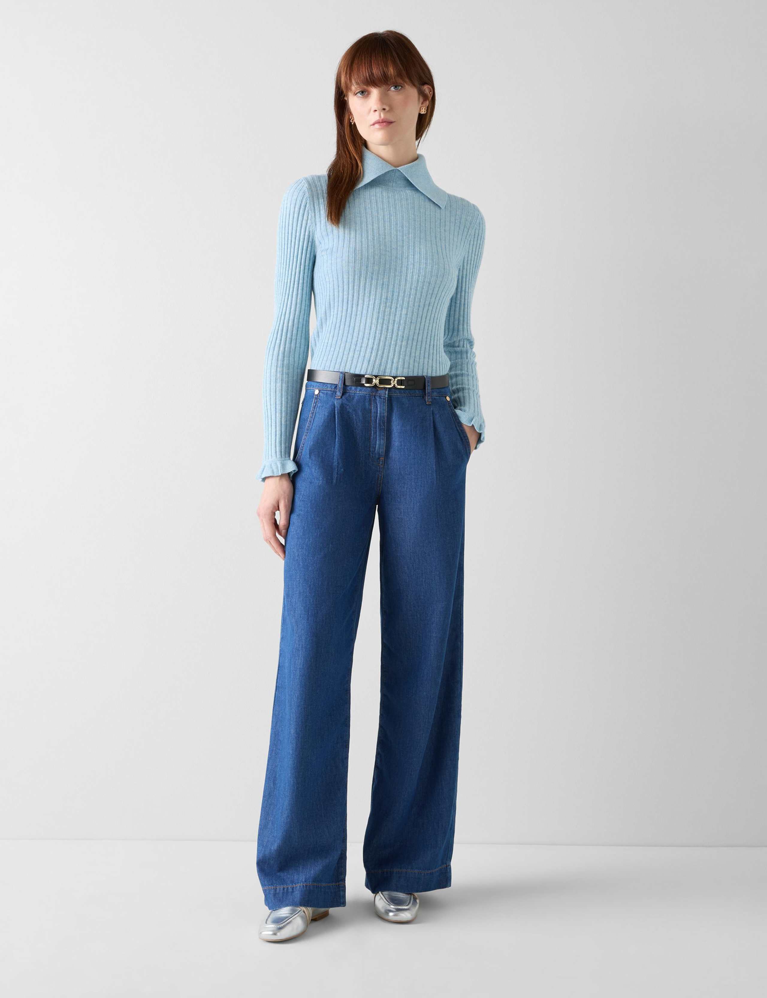 Merino Wool Blend Textured Fitted Jumper