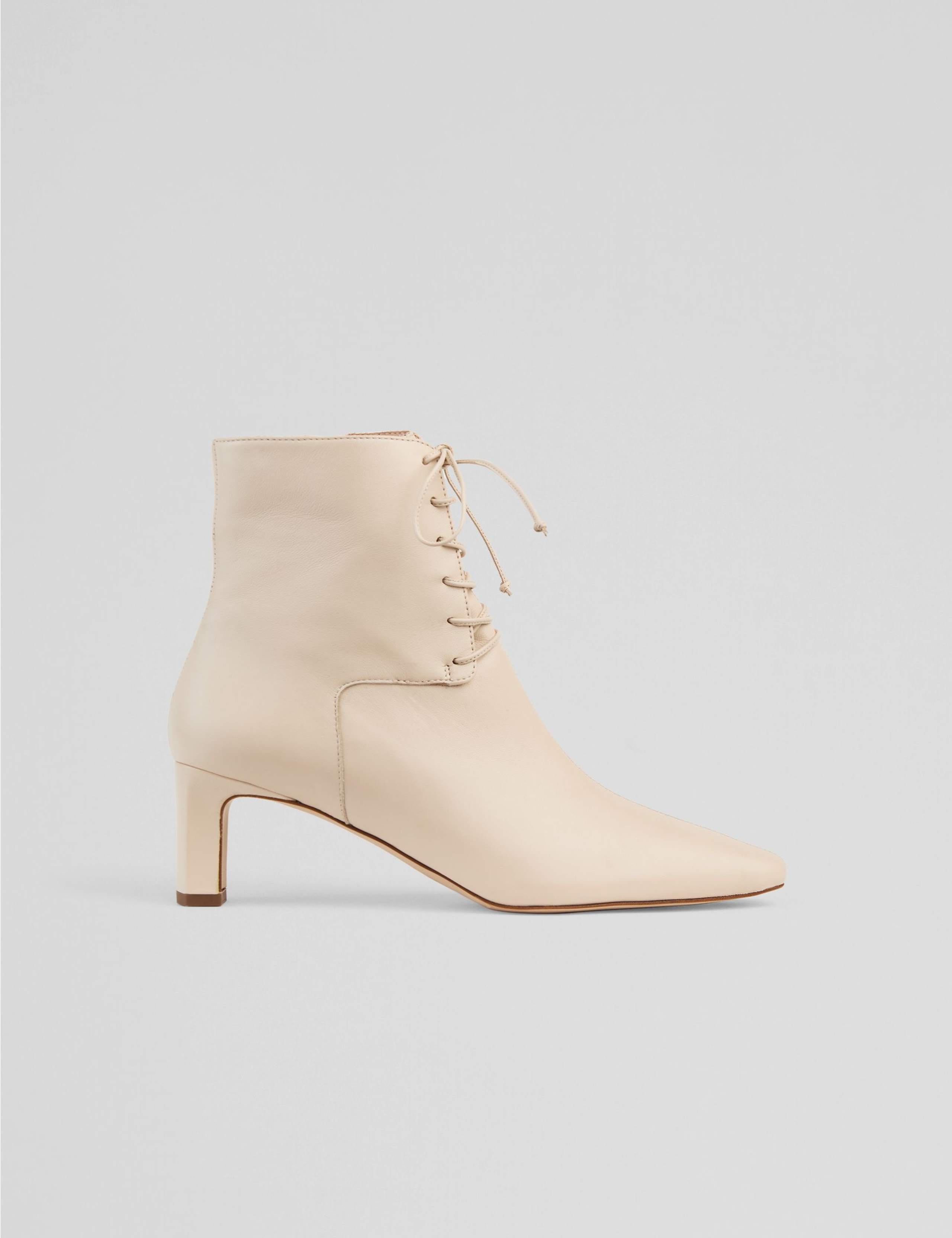 Leather Lace Up Block Heel Ankle Boots