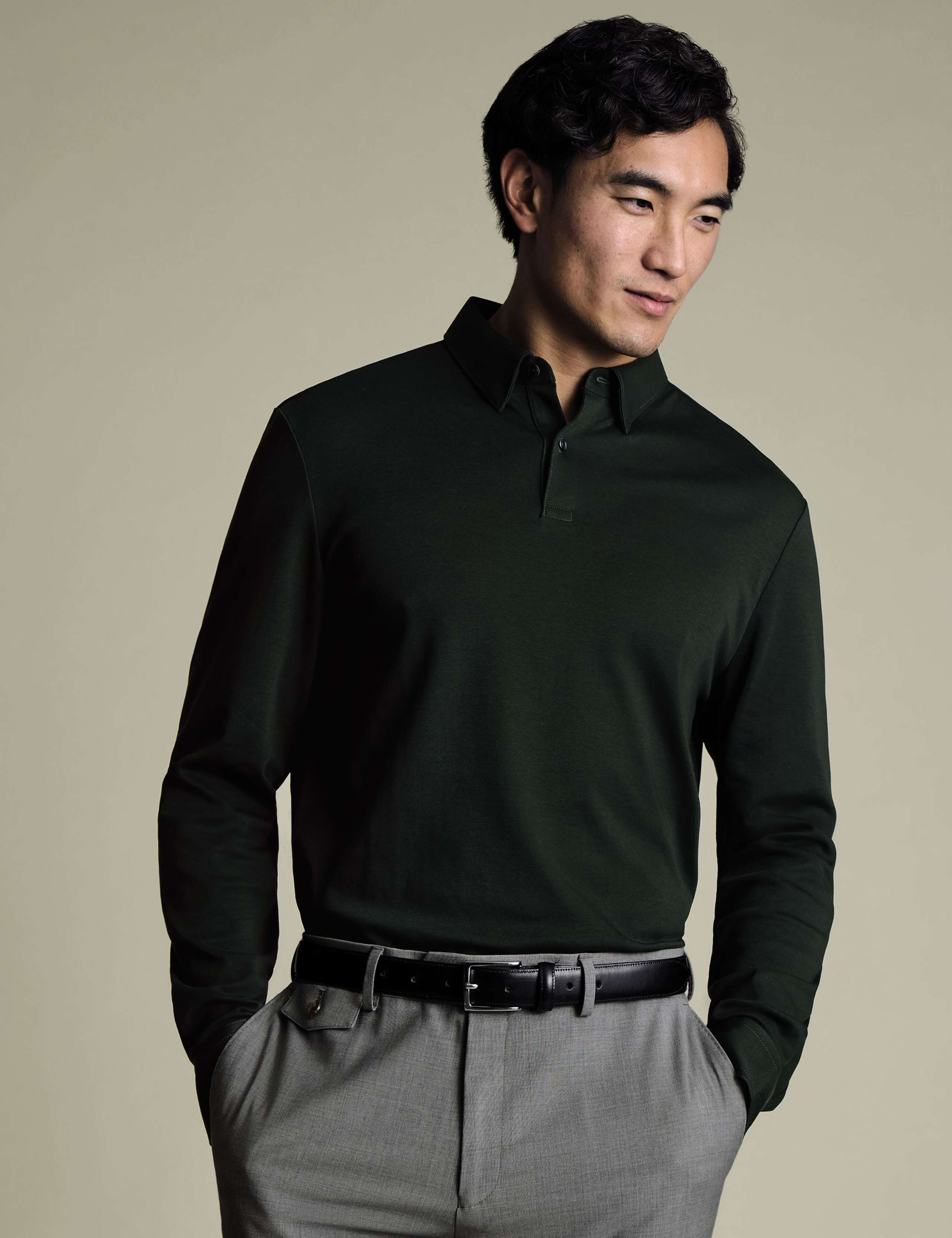 Pure Cotton Jersey Long Sleeve Polo Shirt