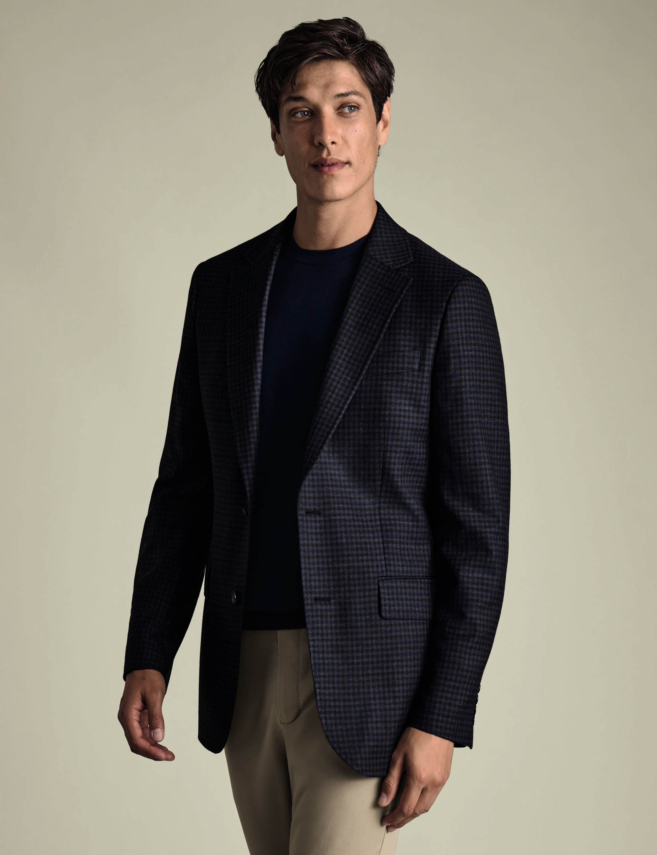 Slim Fit Wool Blend Check Blazer