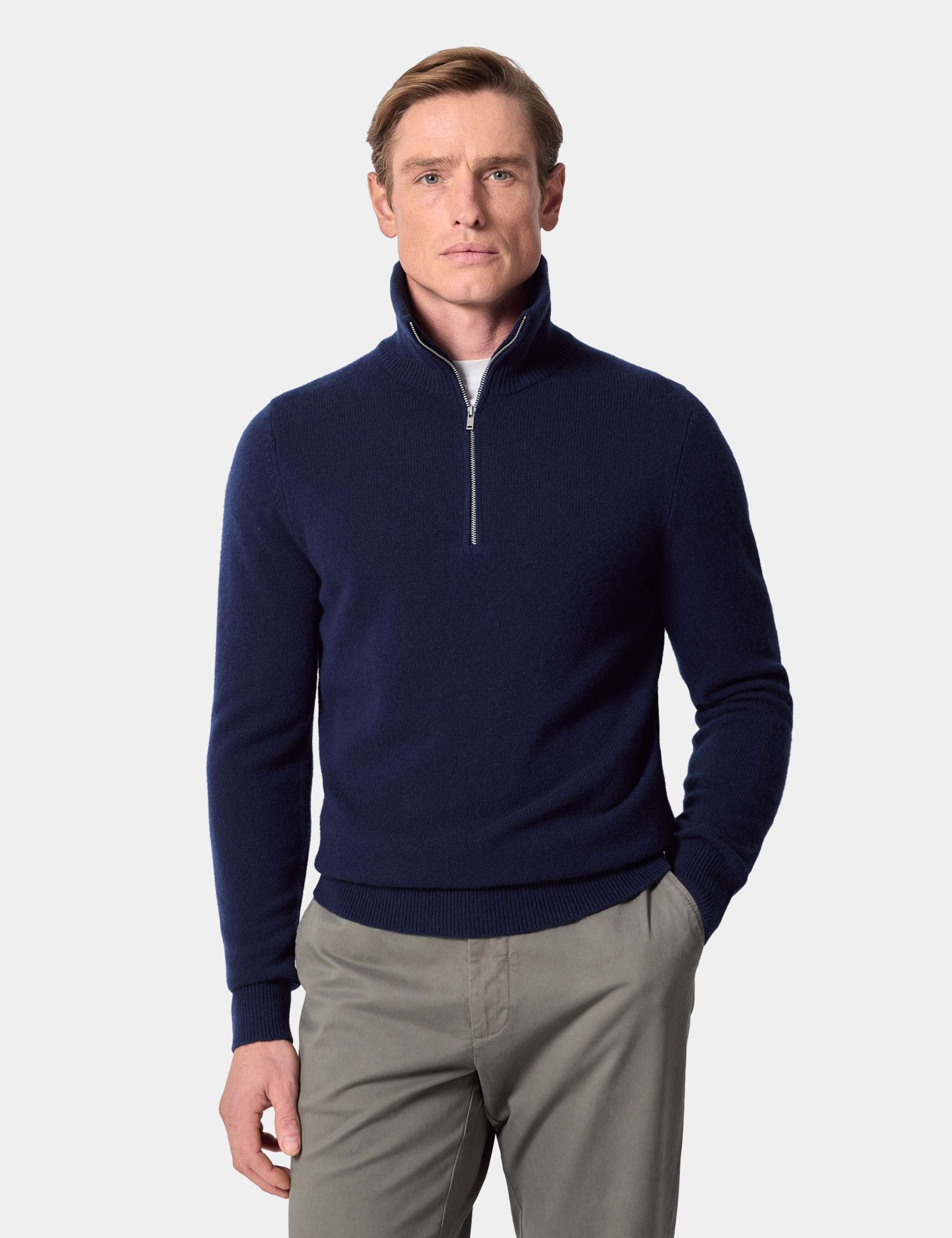 Pure Lambswool Funnel Neck Half Zip Jumper