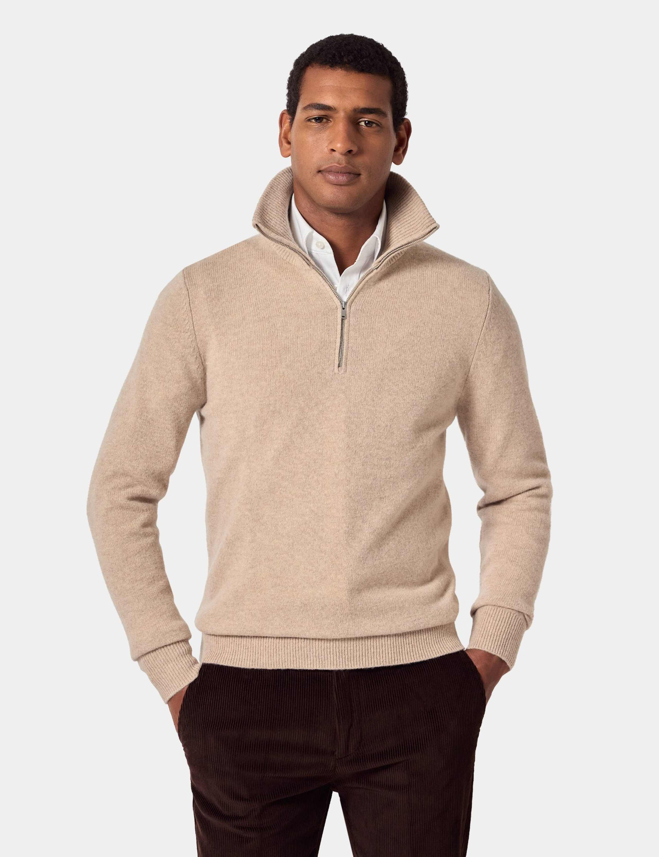 Pure Lambswool Funnel Neck Half Zip Jumper