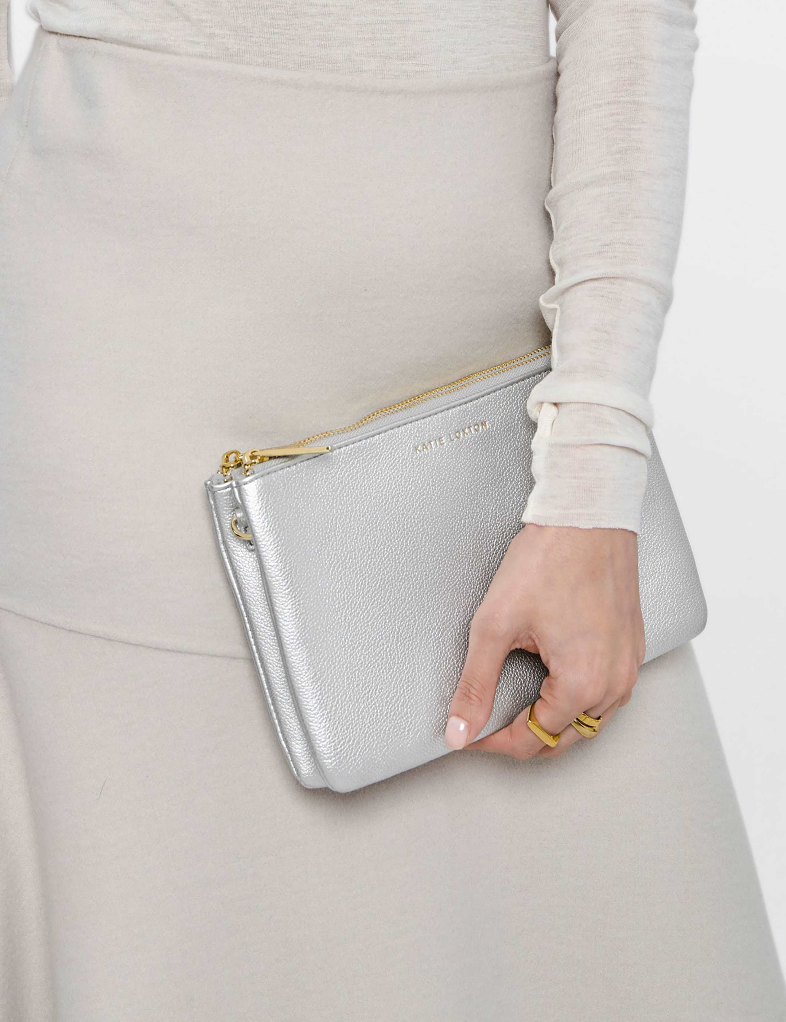 Faux Leather Metallic Duo Pouch Purse