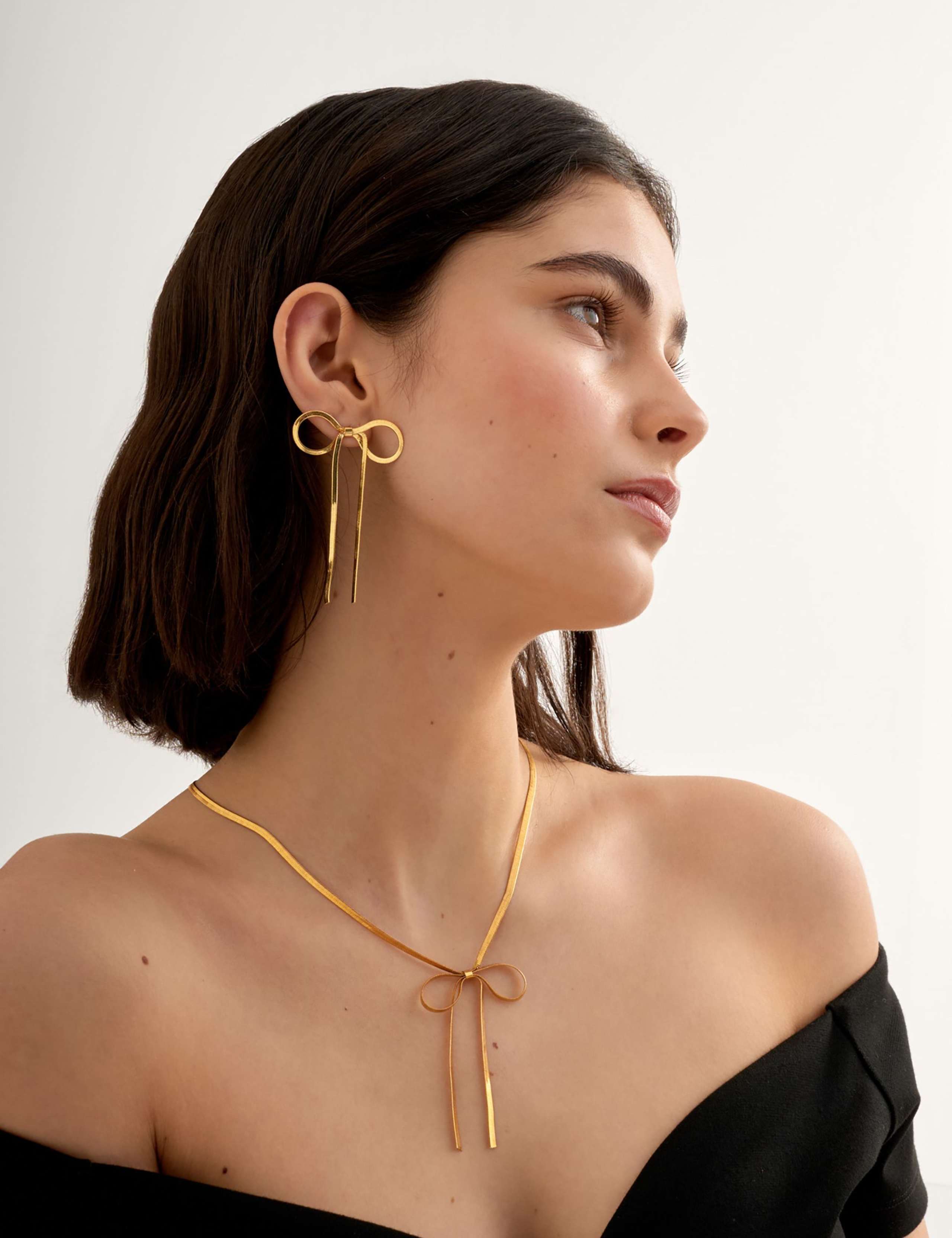 Gold Coated Ribbon Bow Waterproof Necklace