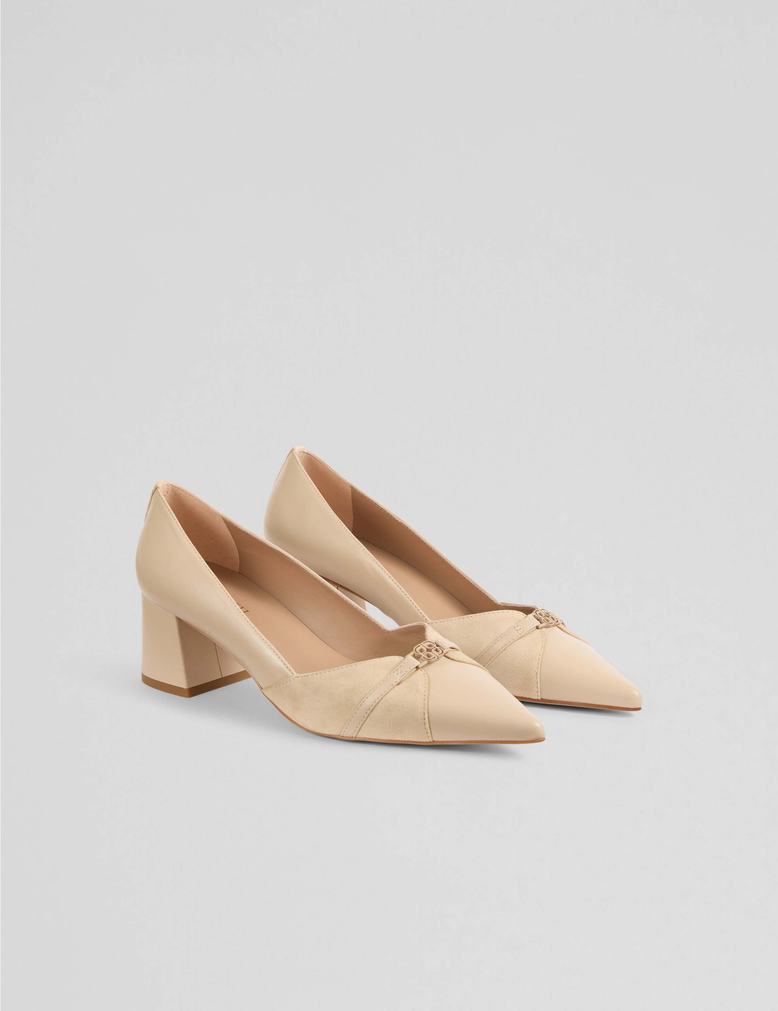 Leather Block Heel Pointed Court Shoes