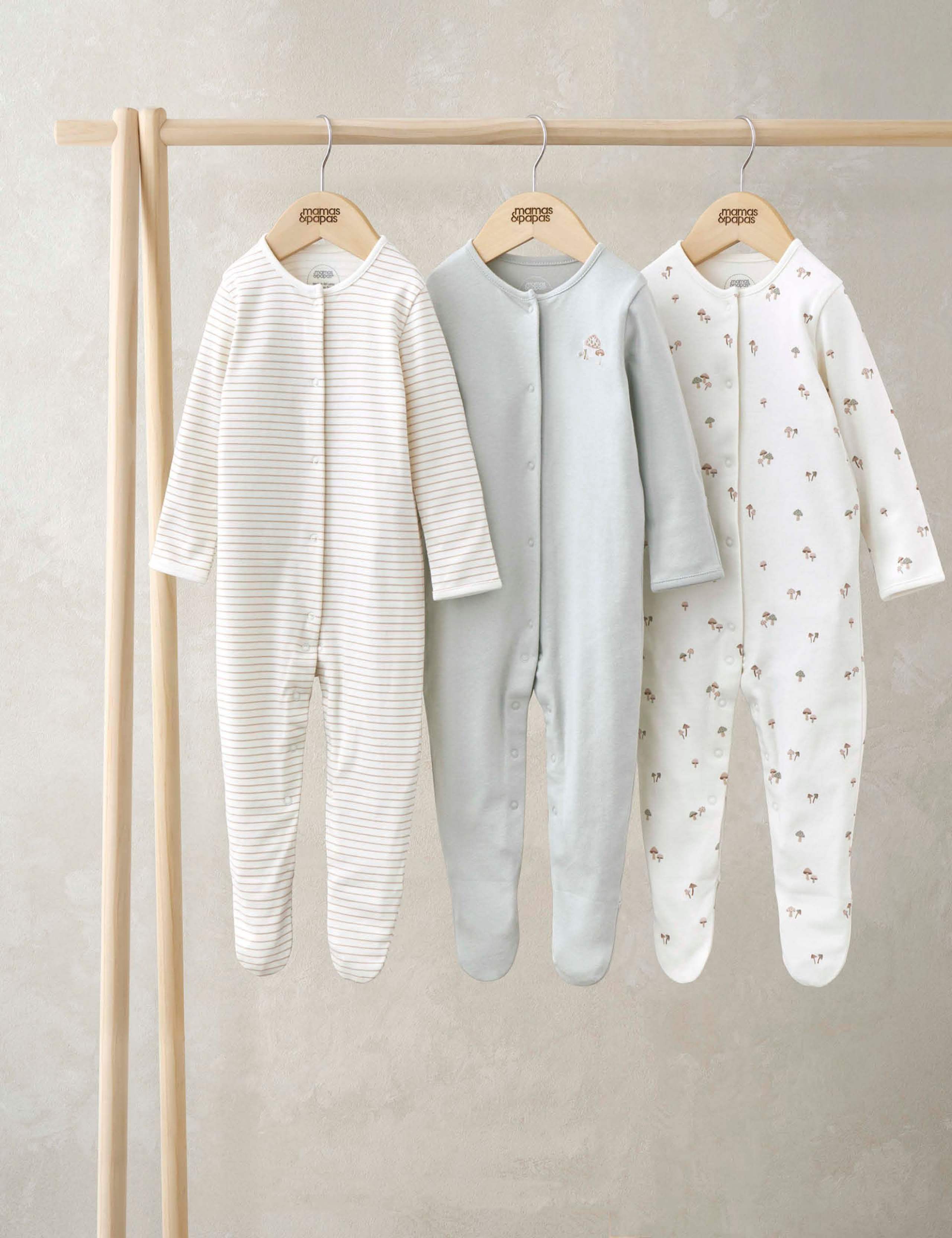 3pk Pure Cotton Mushroom Sleepsuits (0-24 Mths)