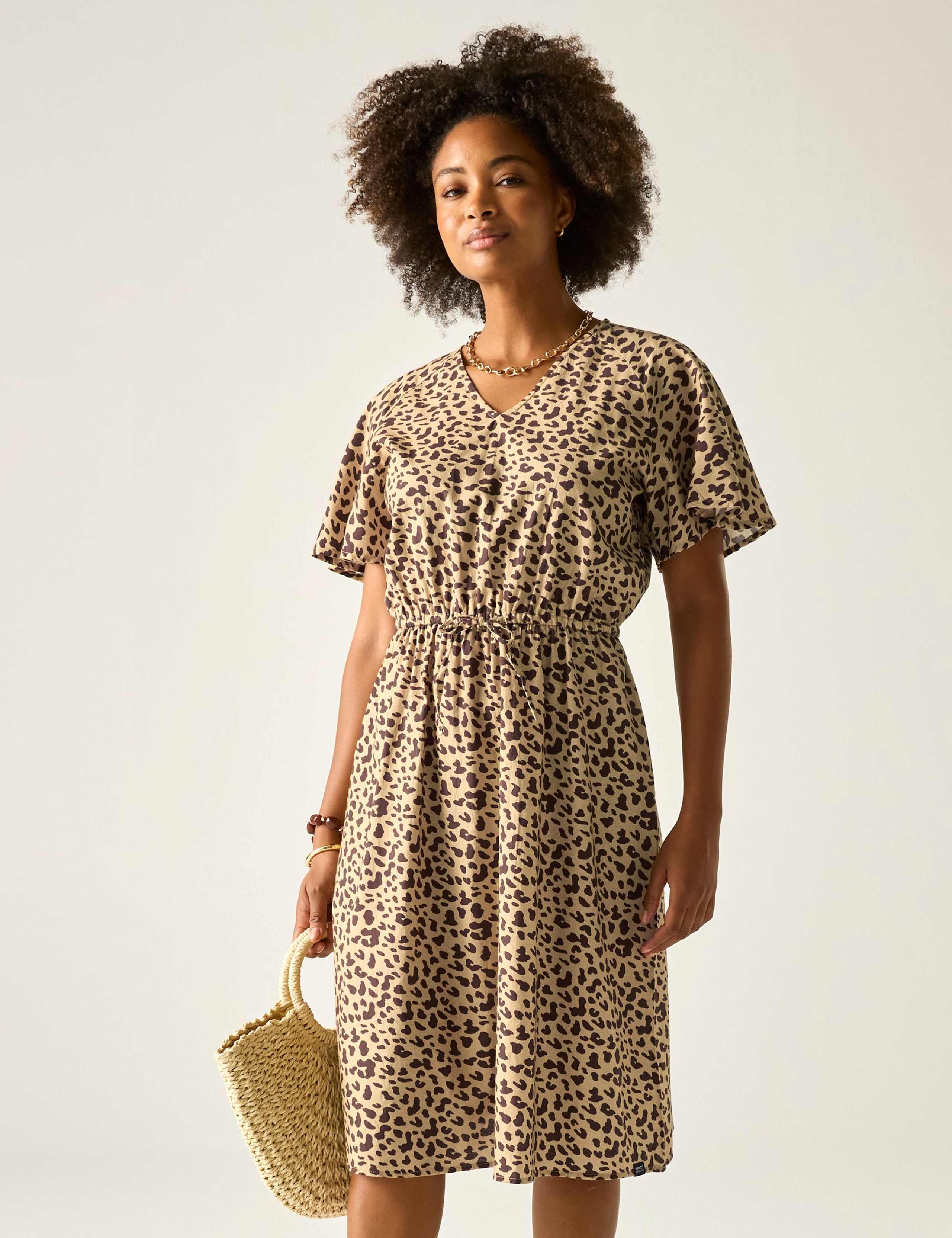 Elona Pure Cotton Animal Print V-Neck Dress