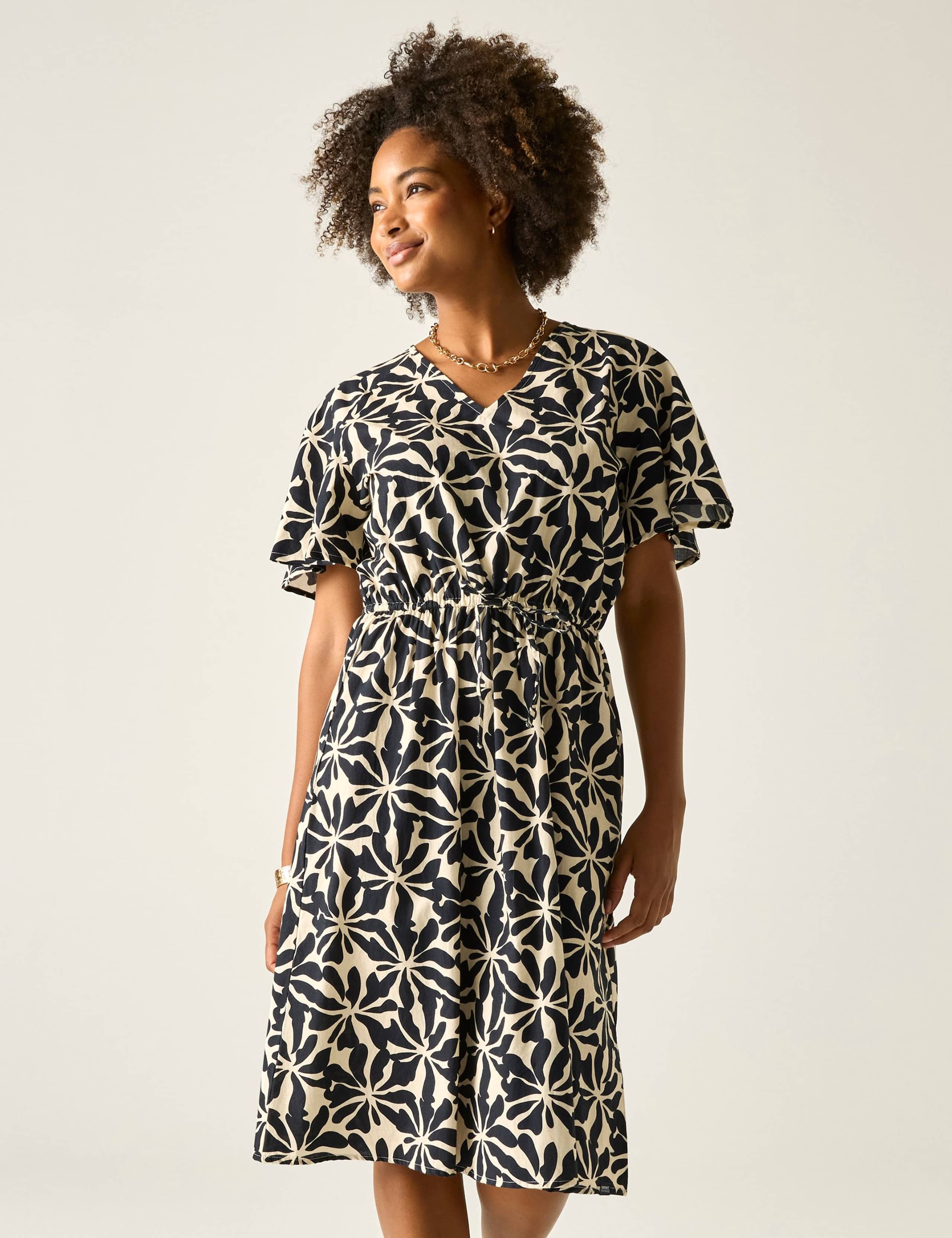 Elona Pure Cotton Floral V-Neck Midi Dress