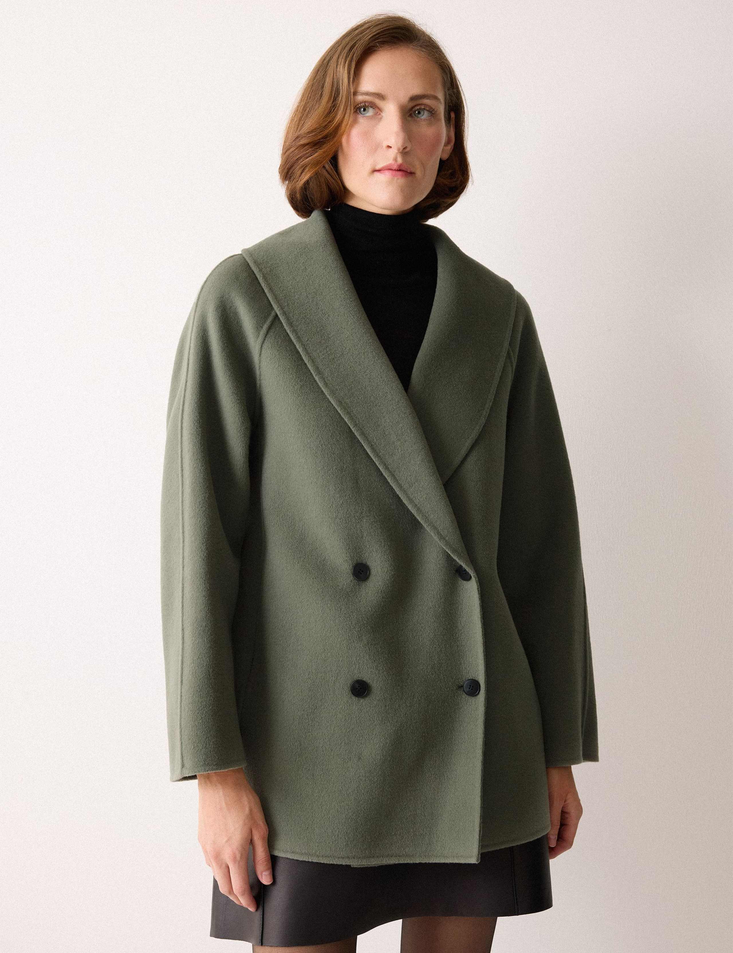 Double Faced Wool Rich Shawl Collar Peacoat