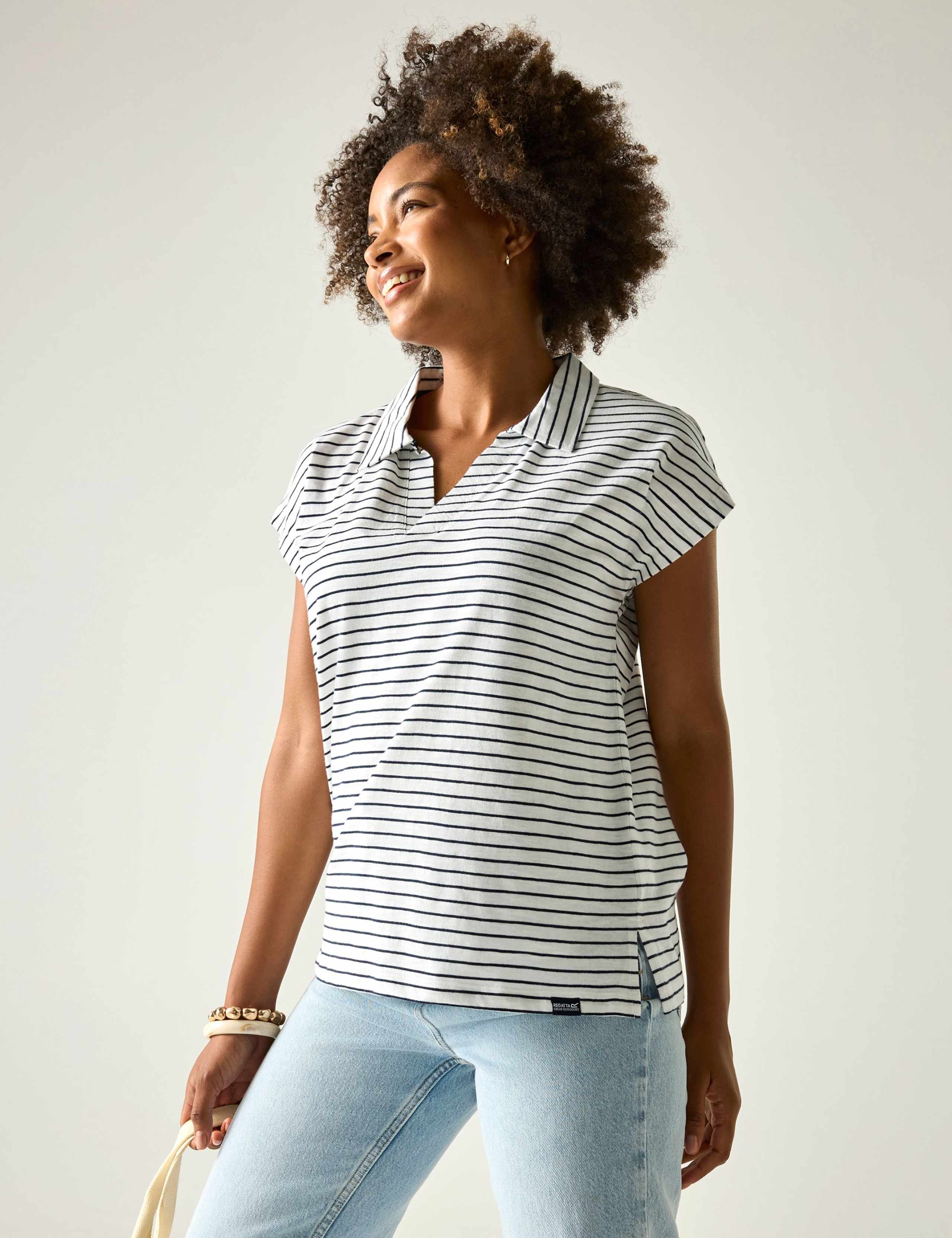 Lorana Pure Cotton Striped Collared Top