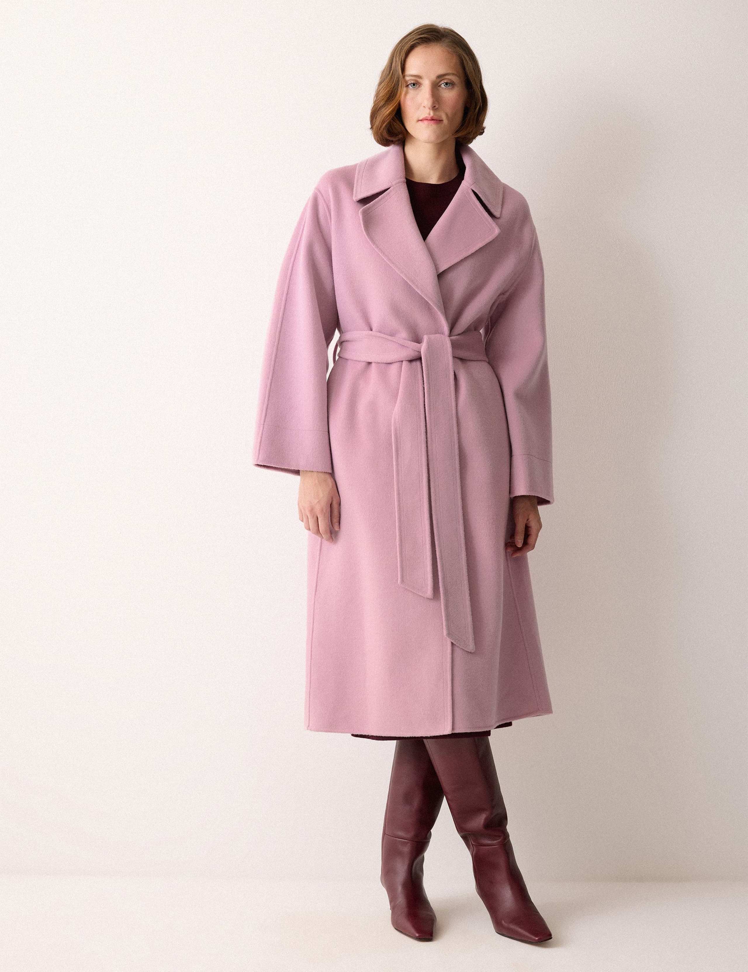 Double Faced Wool Rich Belted Wrap Coat