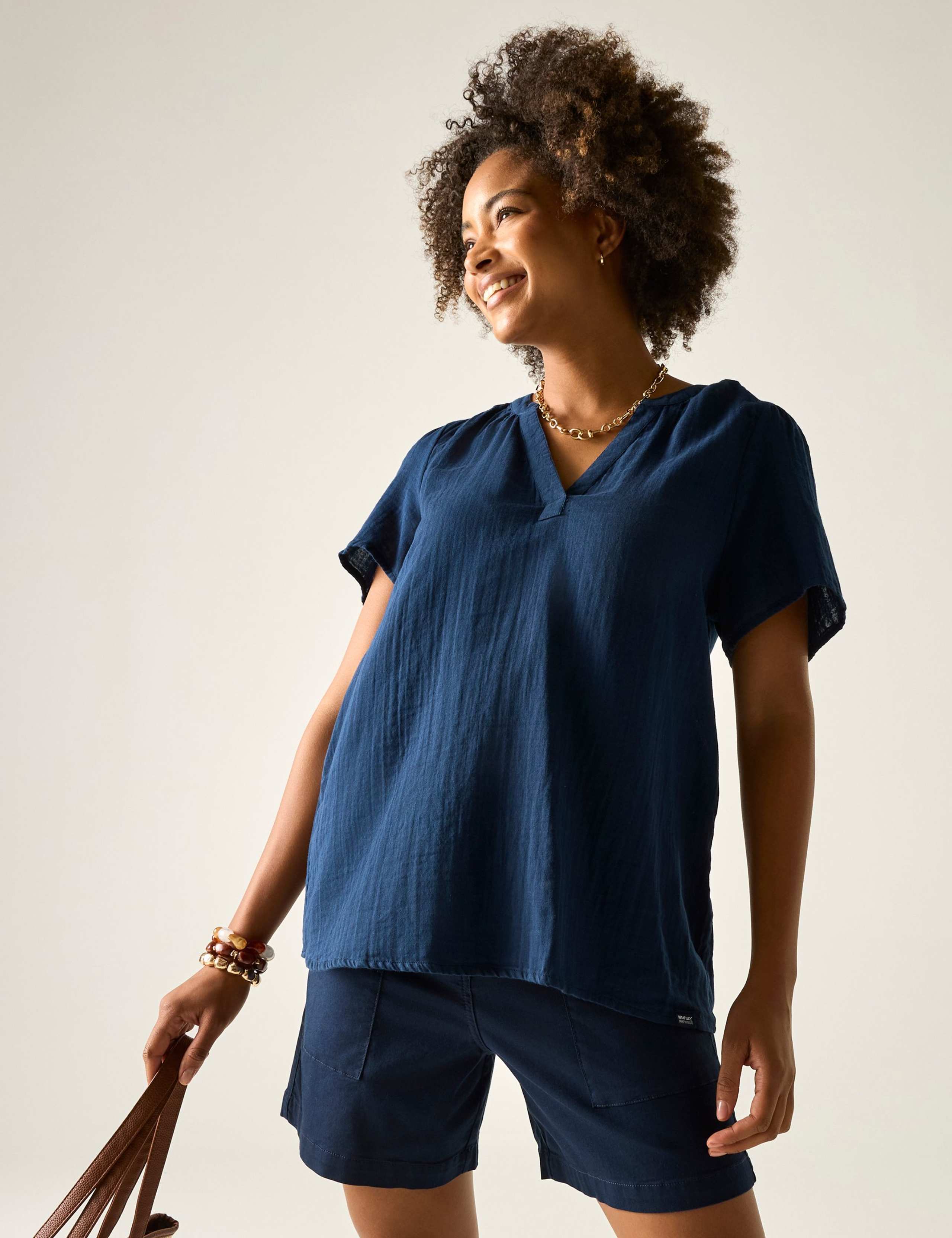 Selen Pure Cotton V-Neck Popover Blouse