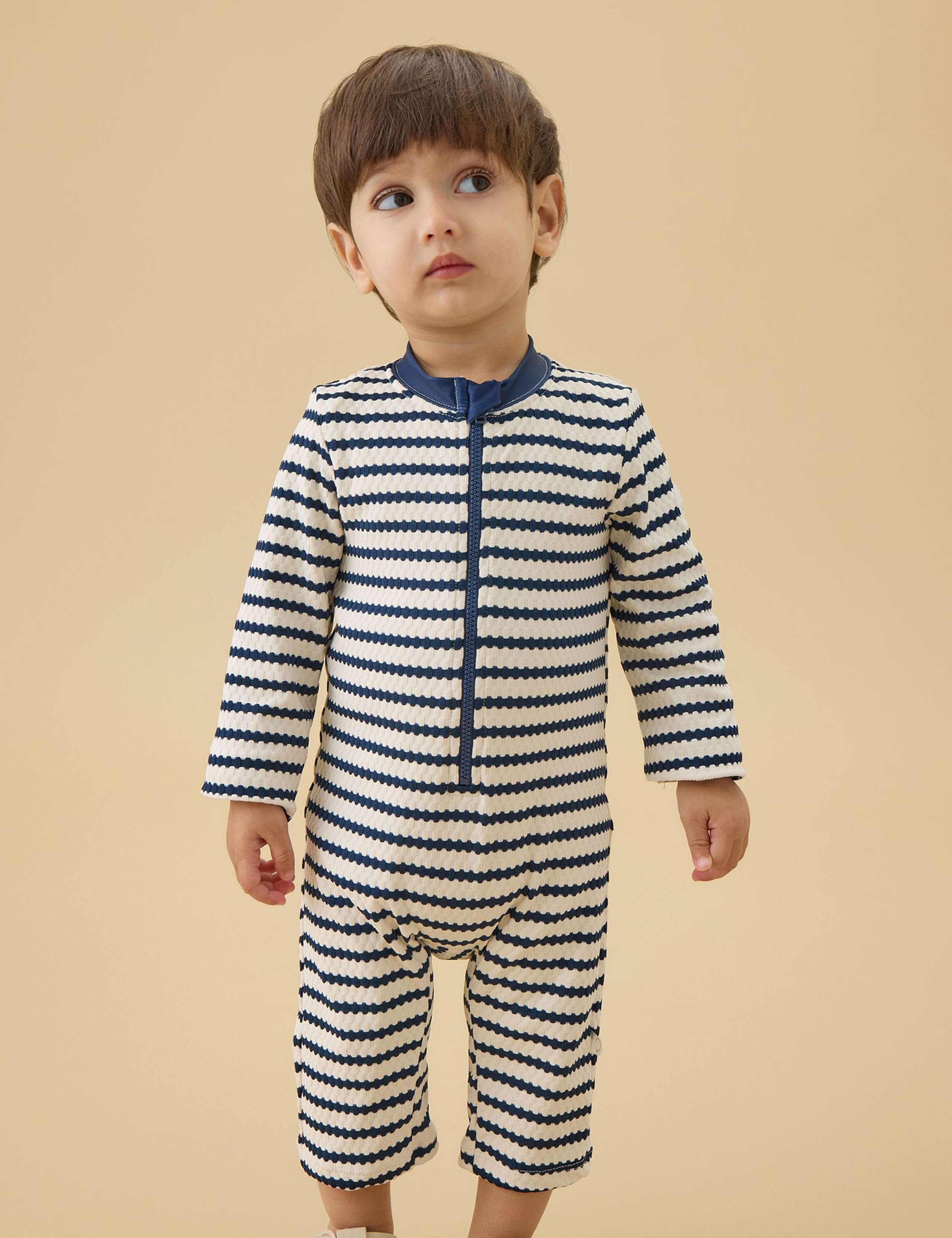 Striped All In One Swimsuit (0-18 Mths)