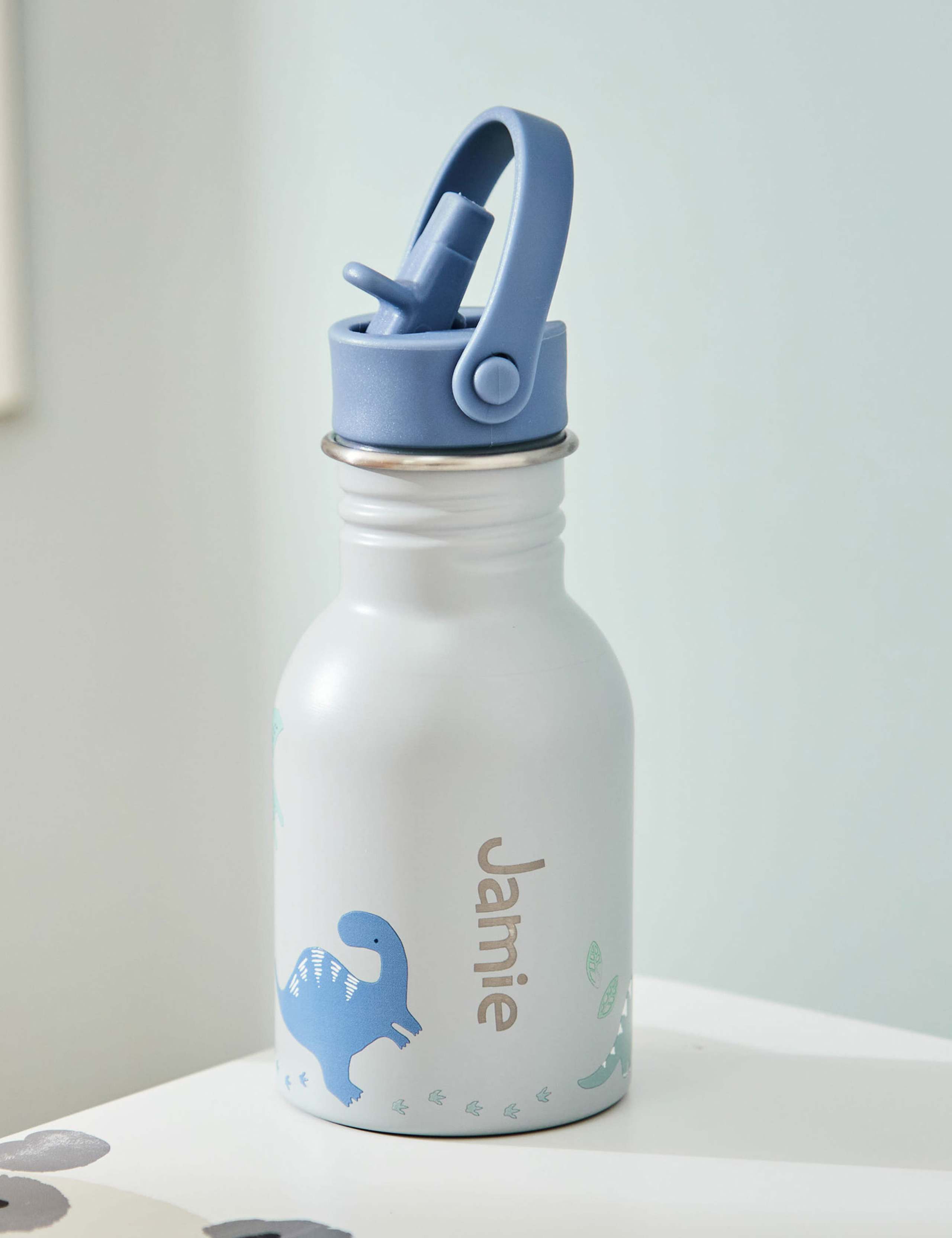 Personalised Grey Dinosaur Water Bottle