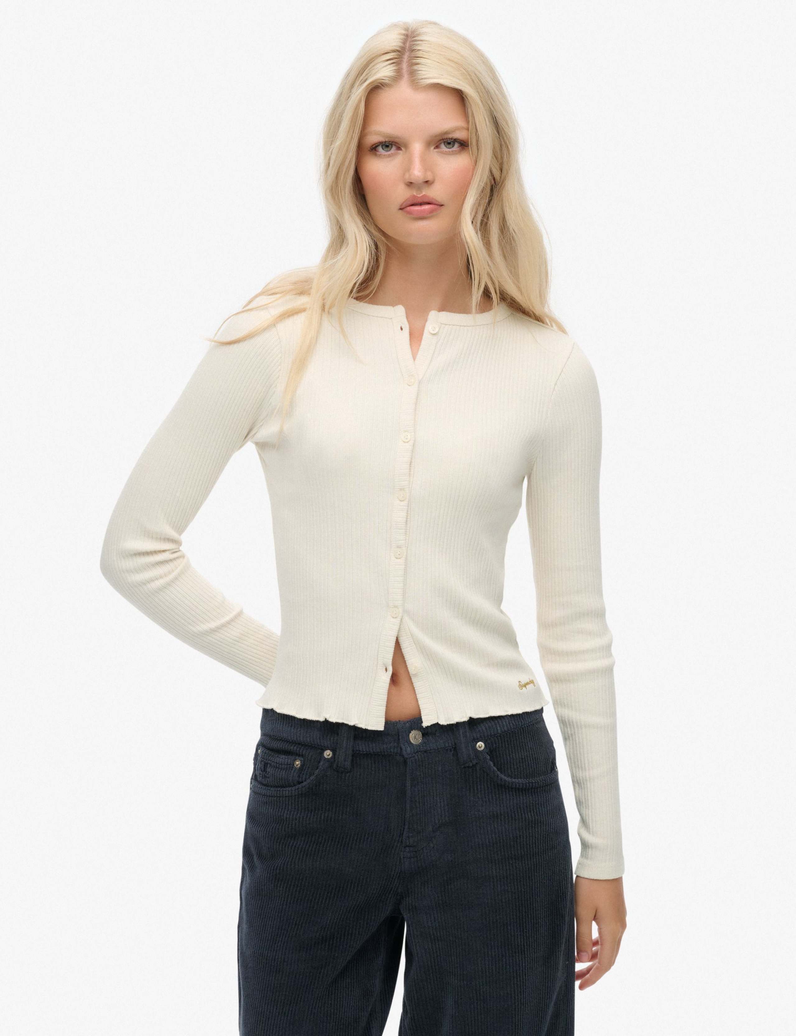 Pure Cotton Ribbed Cardigan