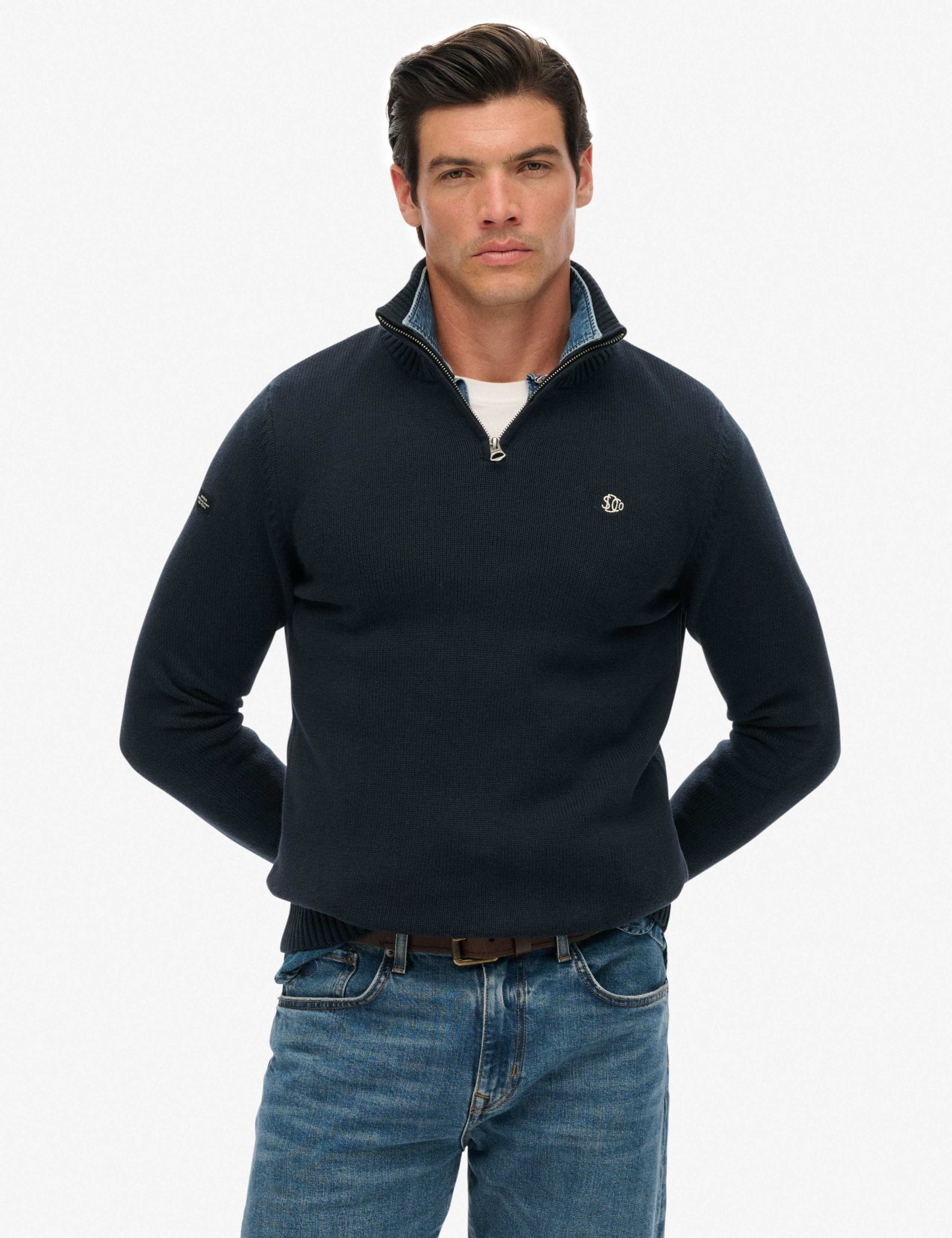 Pure Cotton Funnel Neck Half Zip Jumper